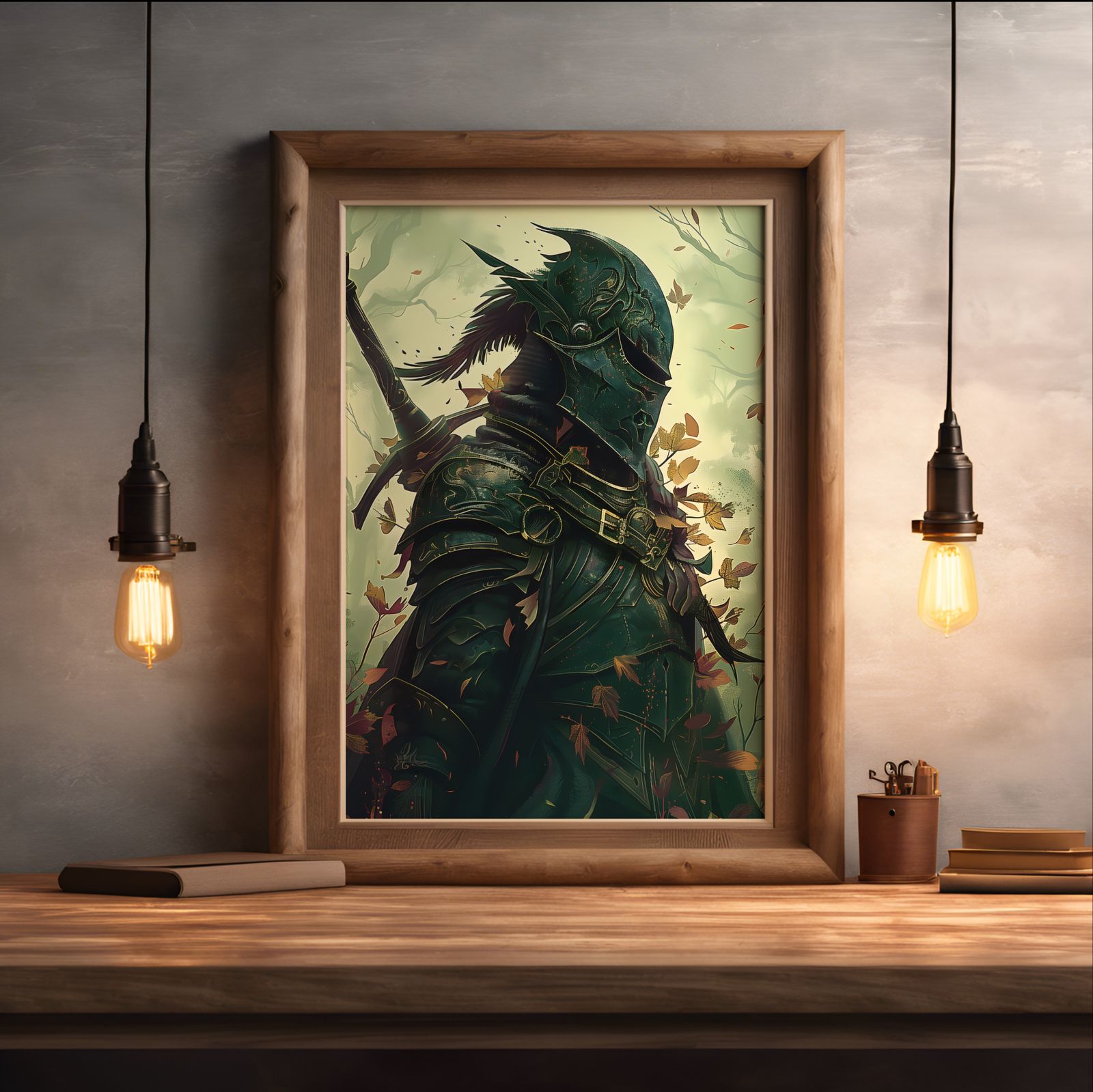 Knight of the Forest shown in a room — desk mockup