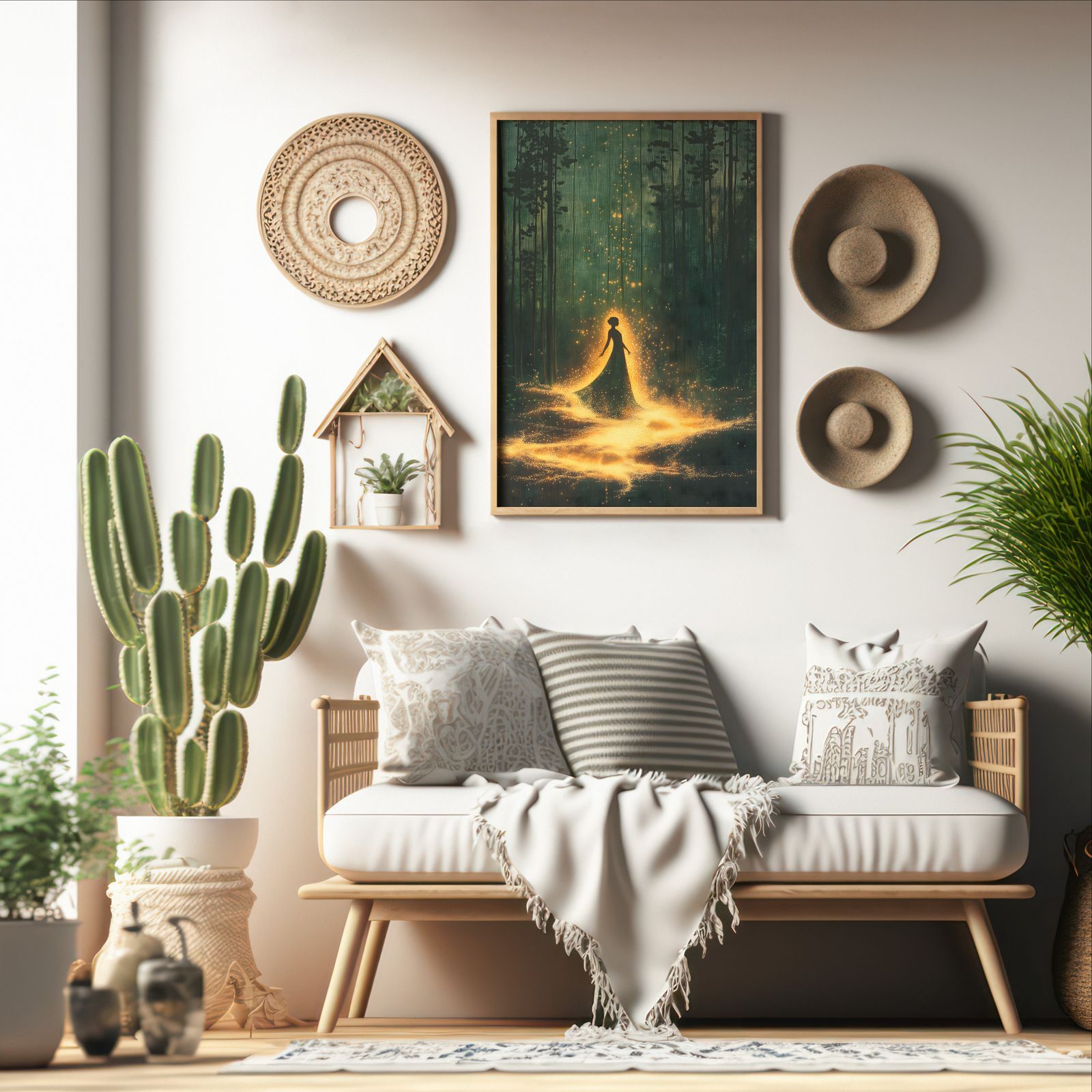Lady of the Forest shown in a room — boho mockup