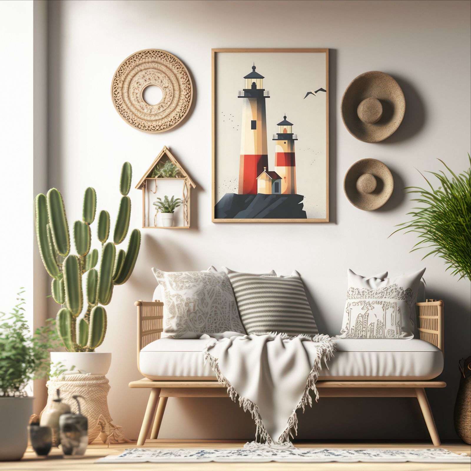 Beacons shown in a room — boho mockup