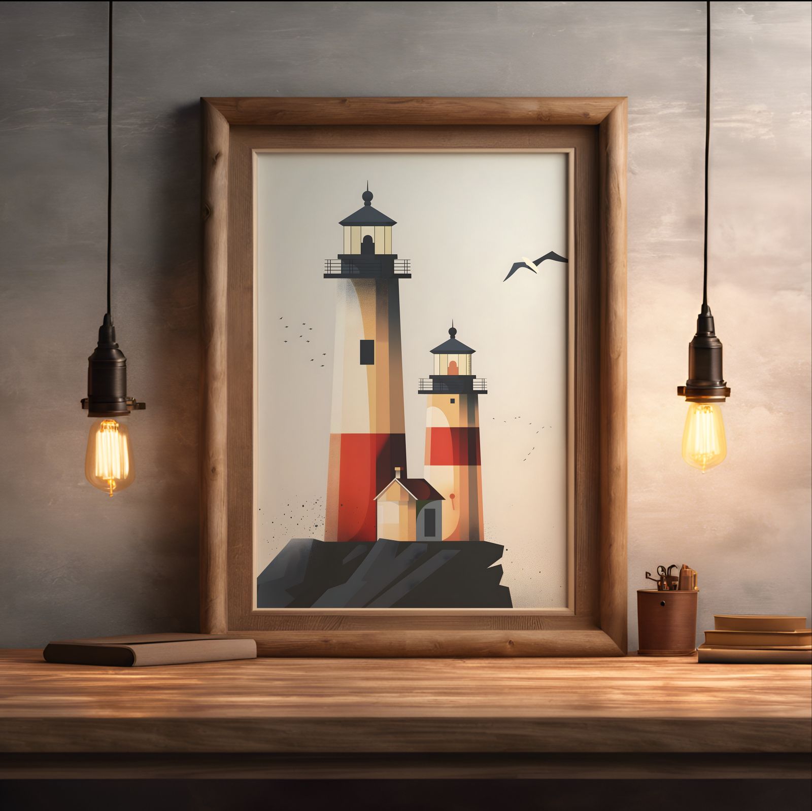 Beacons shown in a room — desk mockup