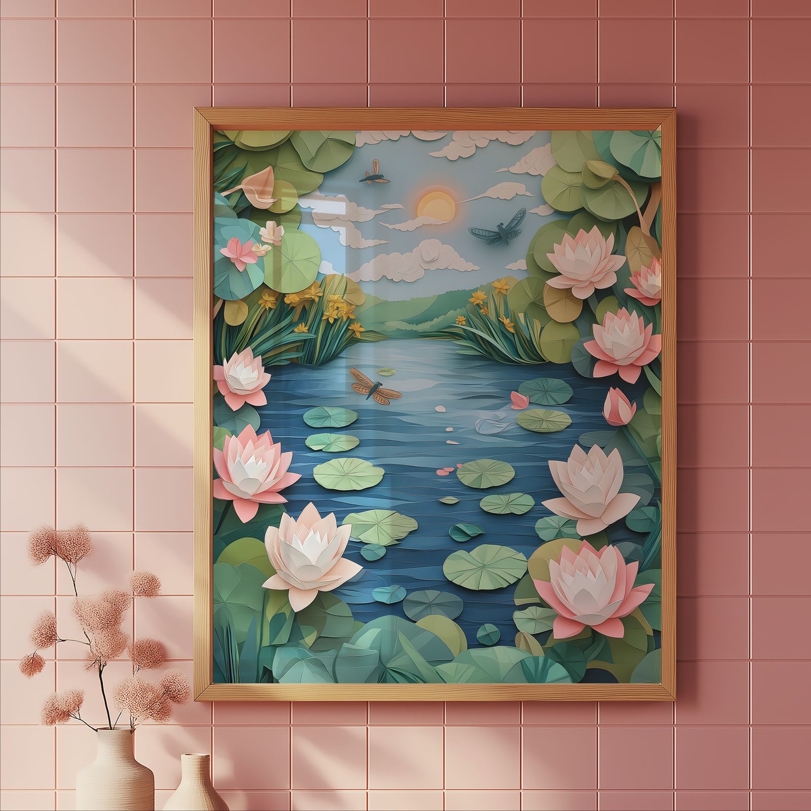 Lily Pond Relief shown in a room — tile mockup