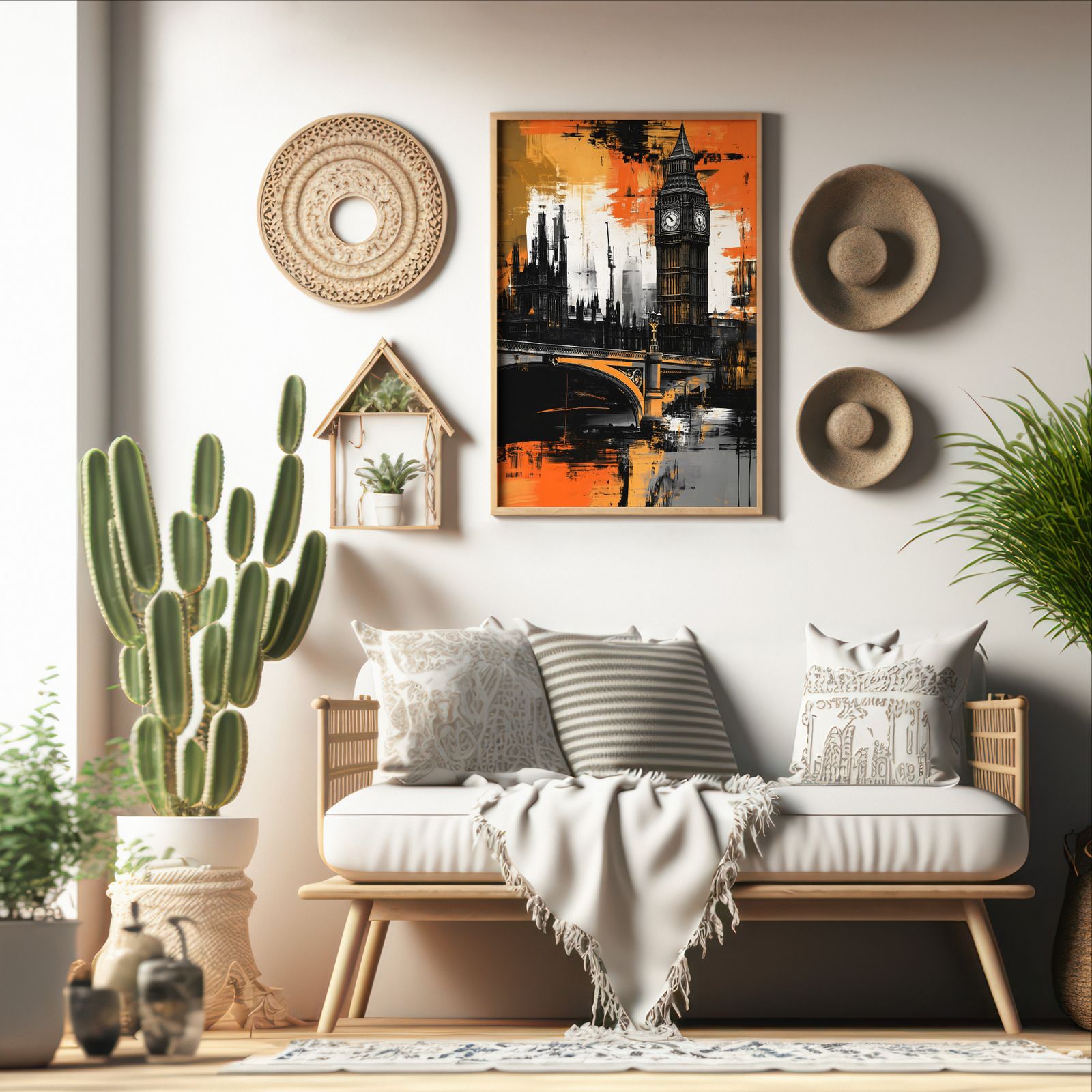 London shown in a room — boho mockup