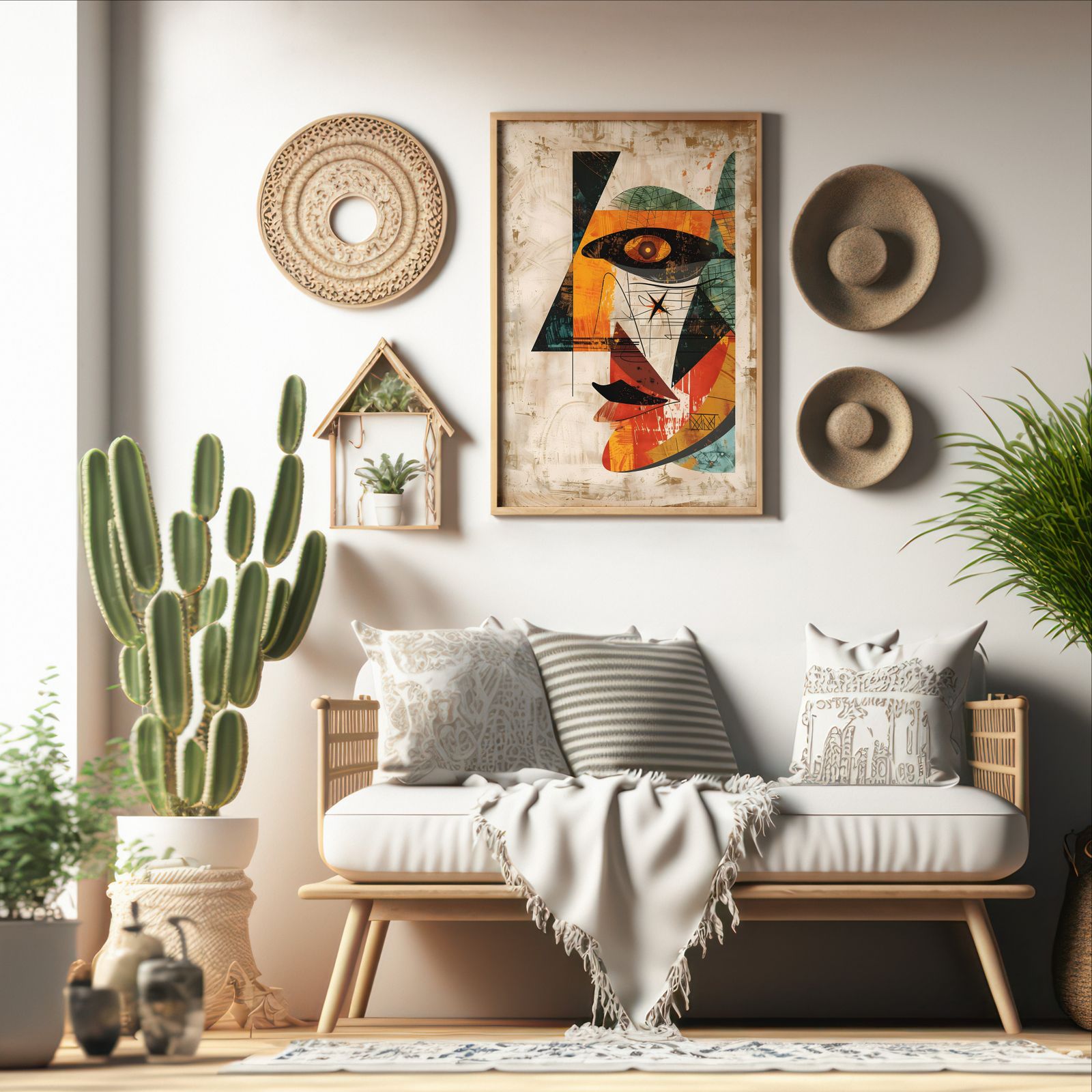 Looking Back shown in a room — boho mockup