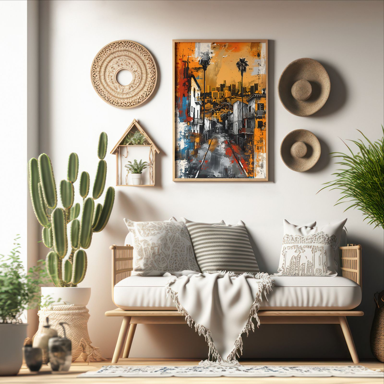 Los Angeles shown in a room — boho mockup