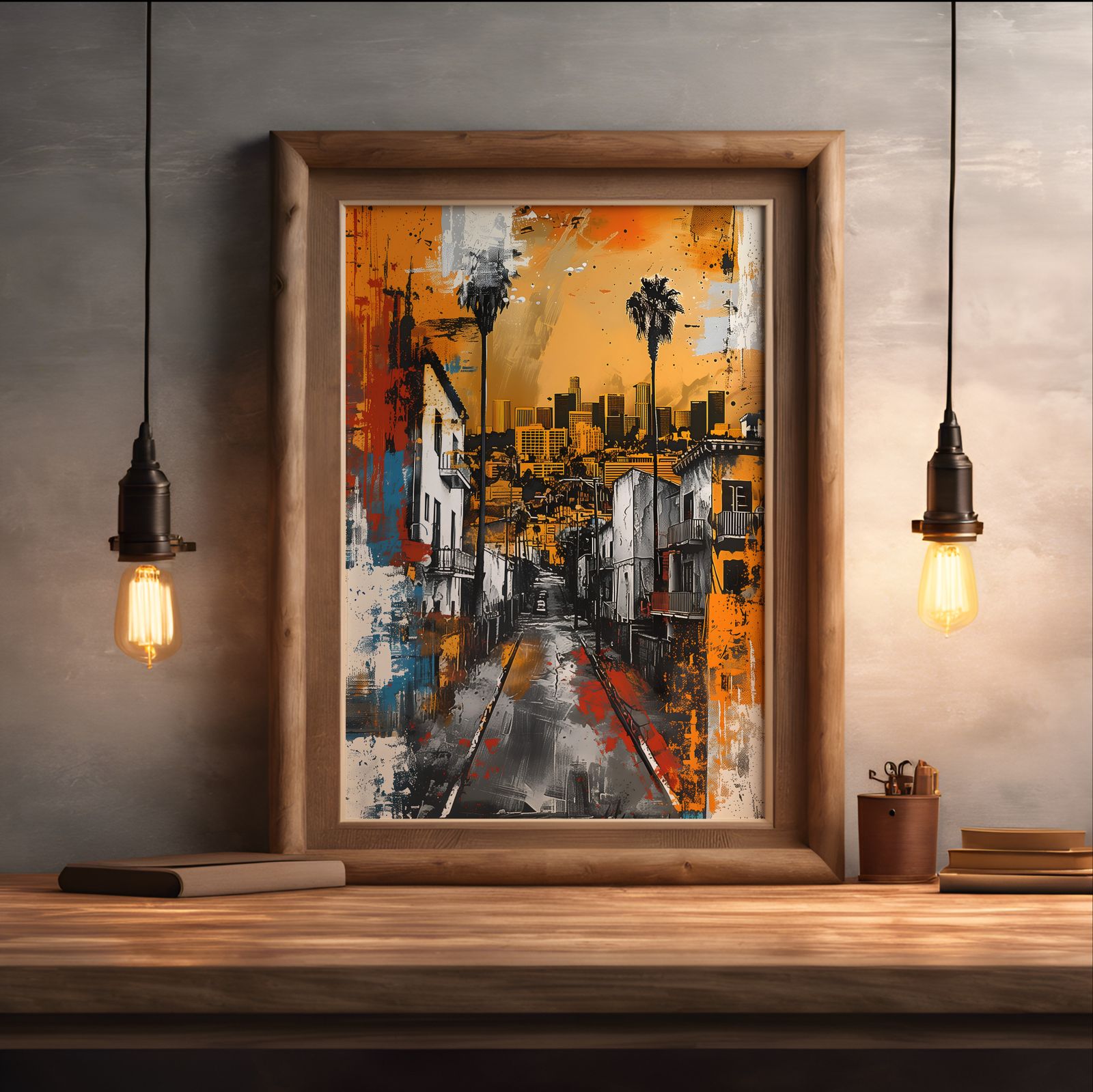 Los Angeles shown in a room — desk mockup