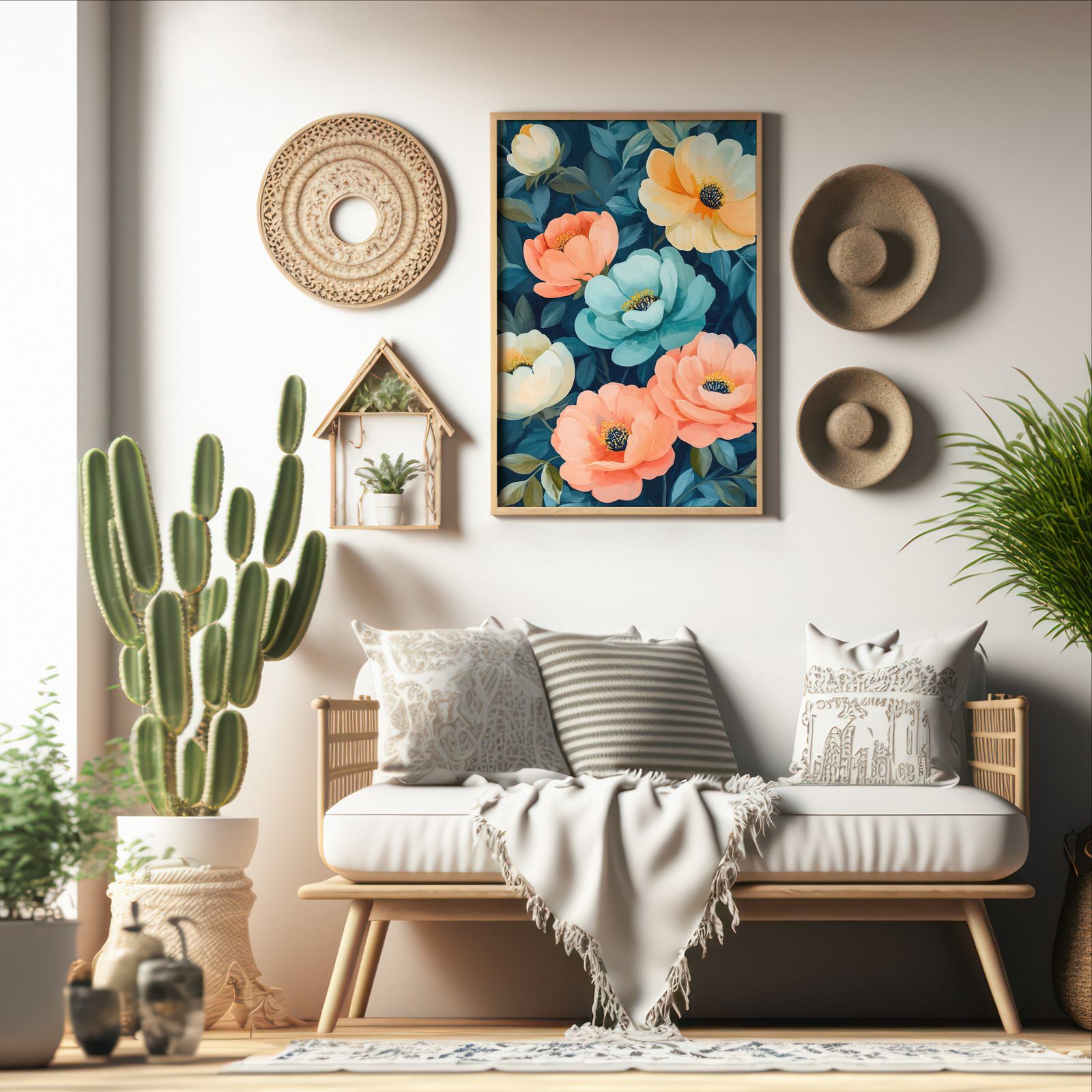 Lush Floral Serenity shown in a room — boho mockup