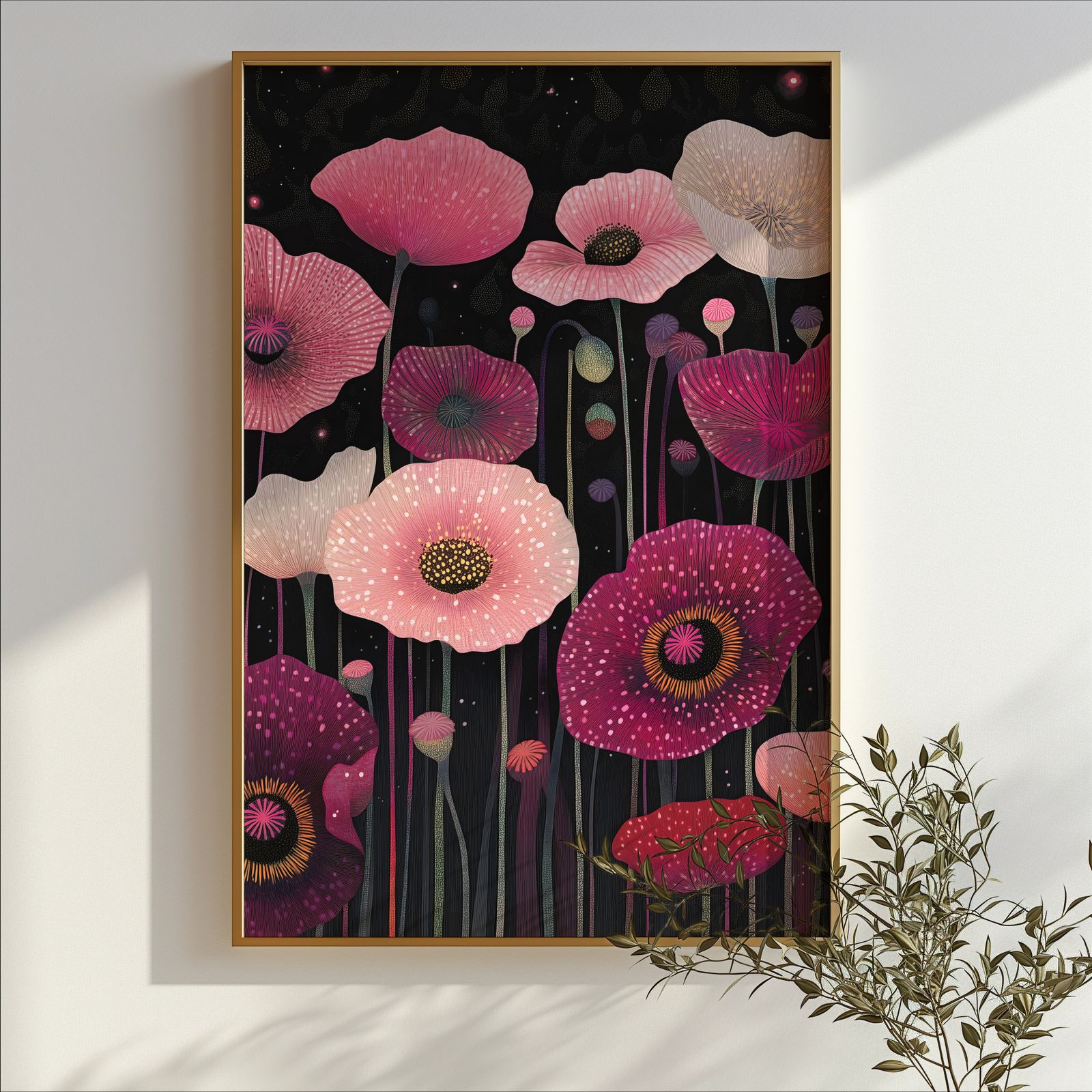 Magenta Poppies shown in a room — branch mockup