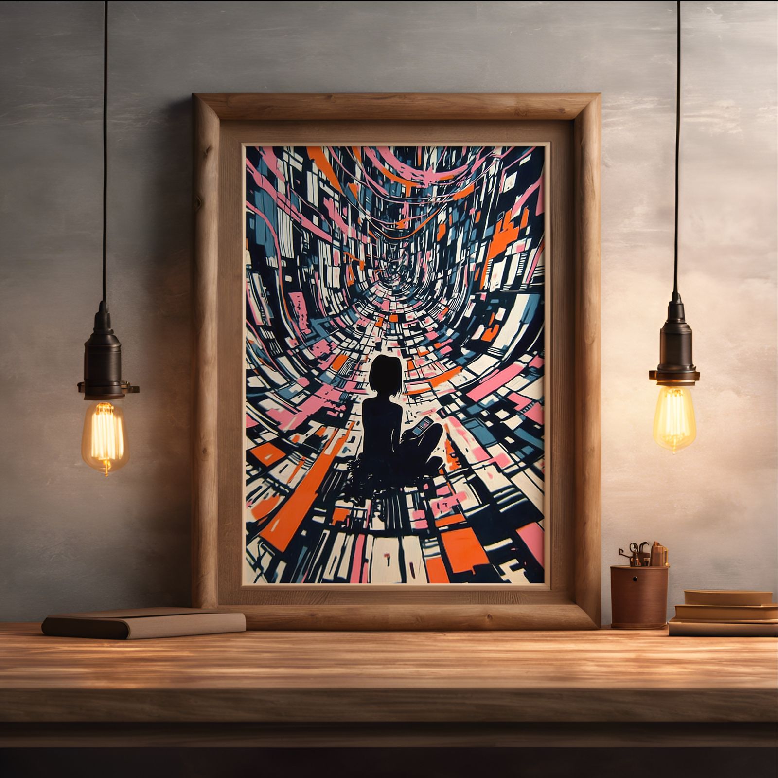 Media Overload shown in a room — desk mockup
