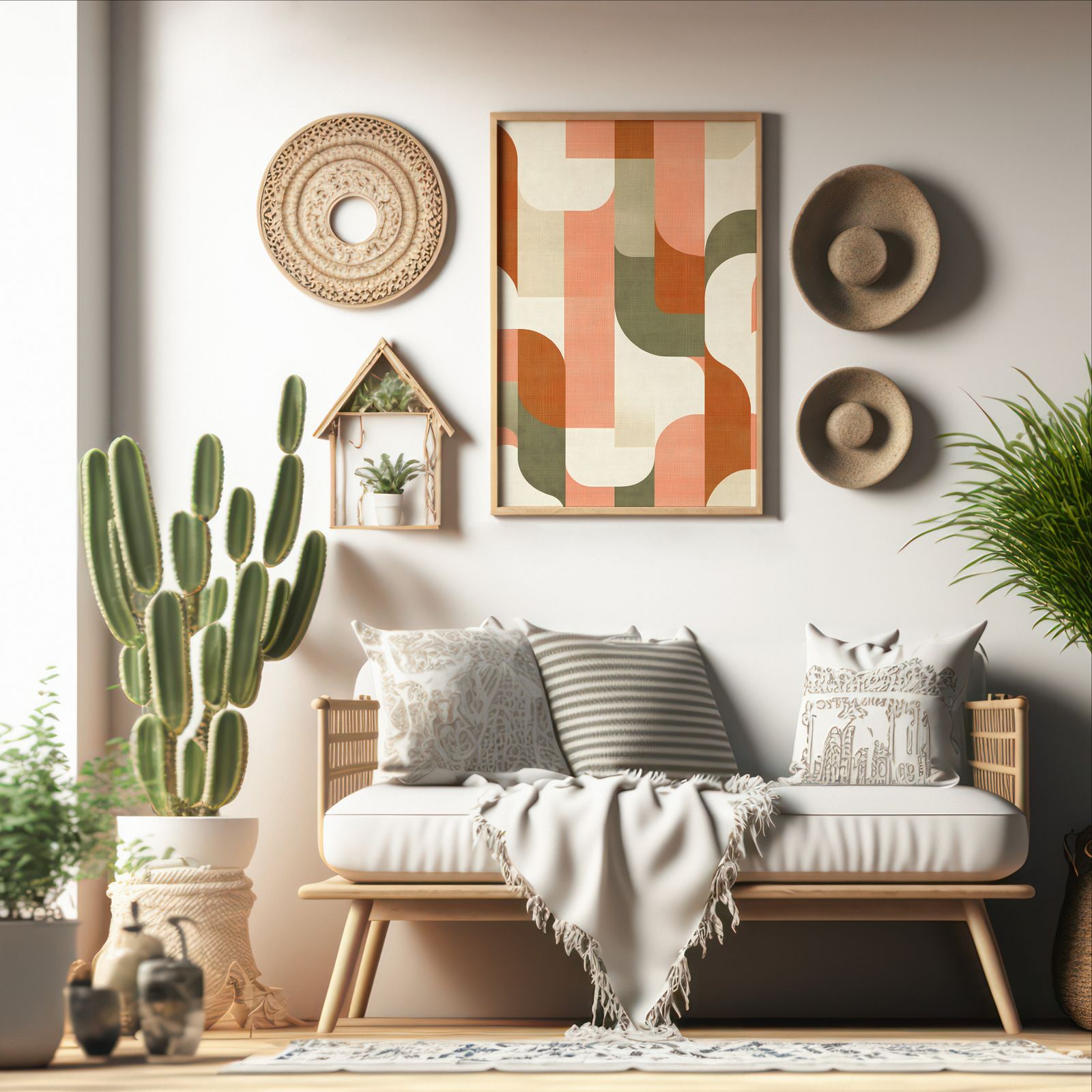 Midcentury Maze shown in a room — boho mockup