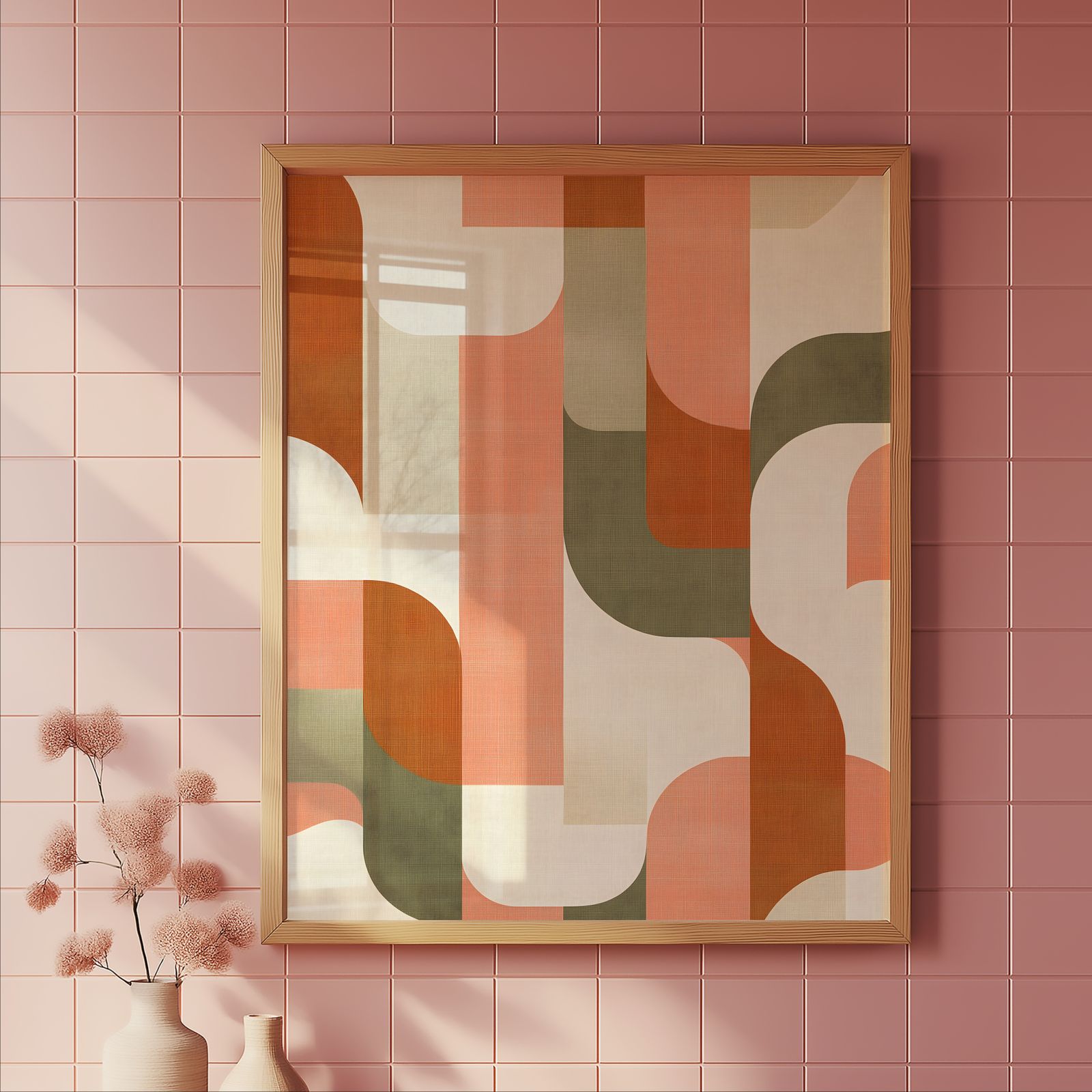 Midcentury Maze shown in a room — tile mockup