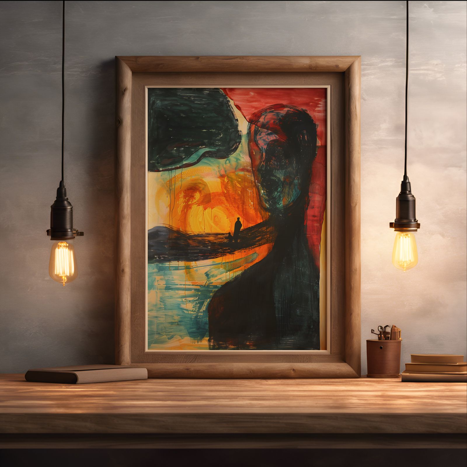 Mind in Turmoil shown in a room — desk mockup