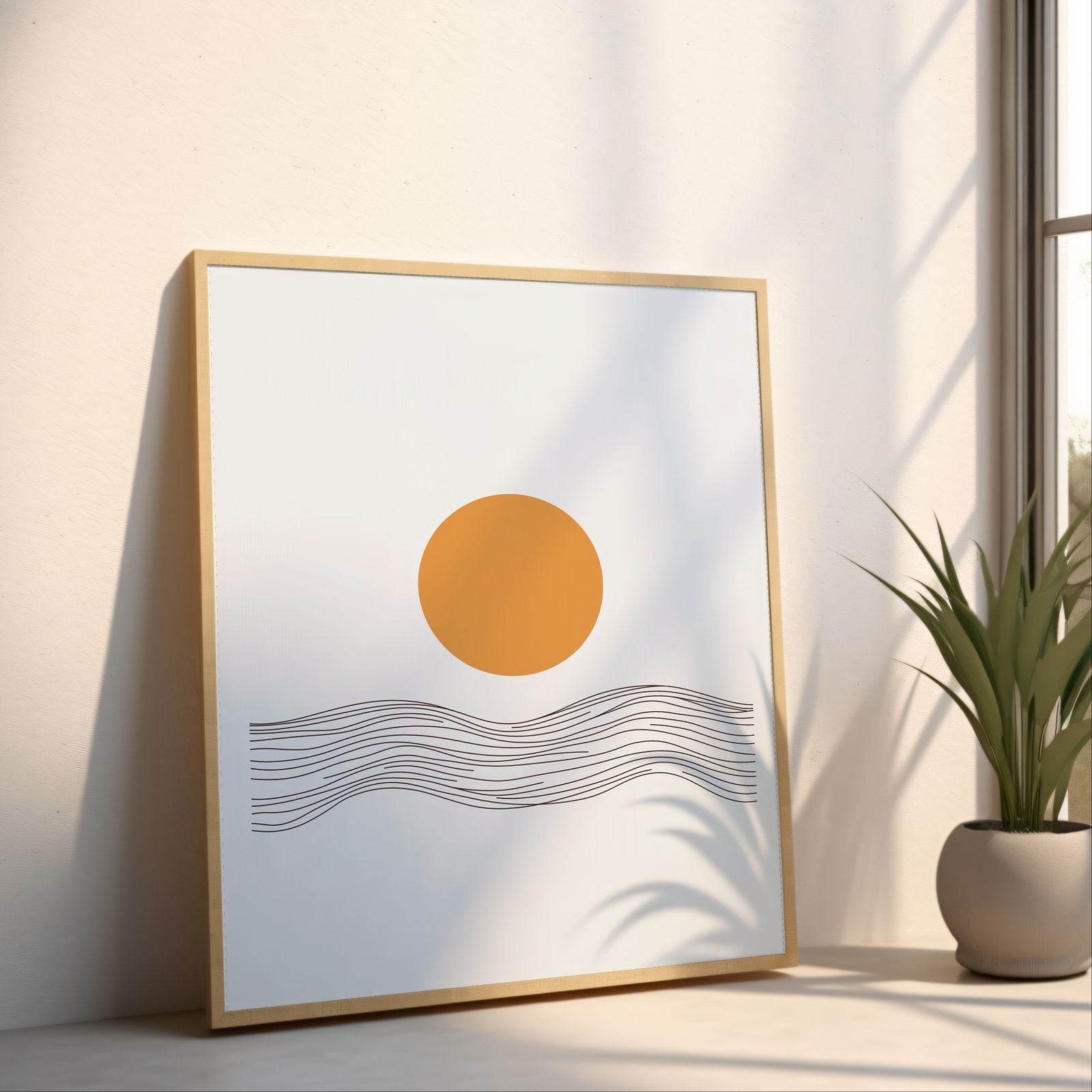 Minimalist Sunrise shown in a room — angled mockup