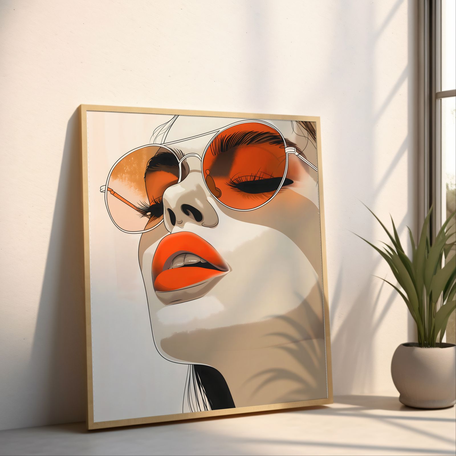 Modern Woman shown in a room — angled mockup