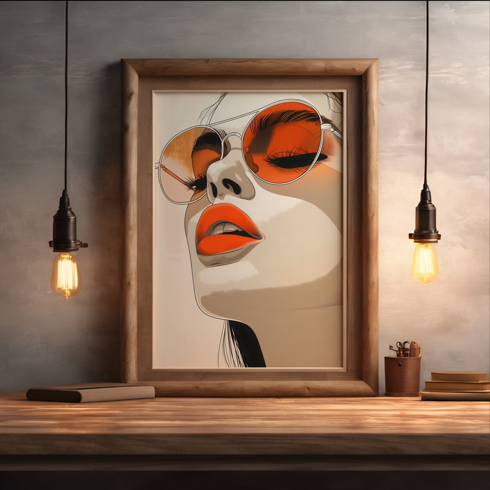 Modern Woman shown in a room — desk mockup