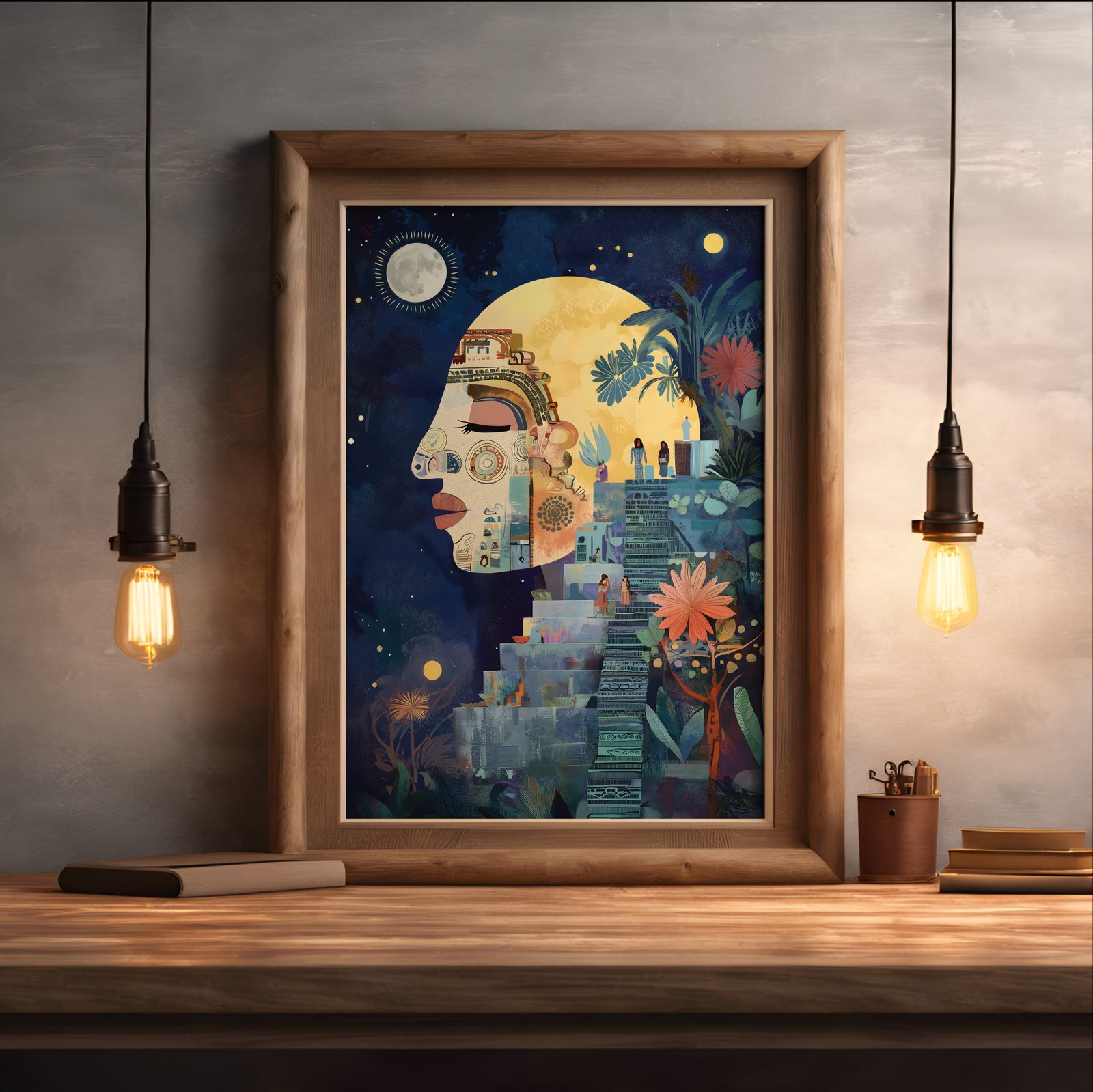 Moon Spirit at the Solstice shown in a room — desk mockup