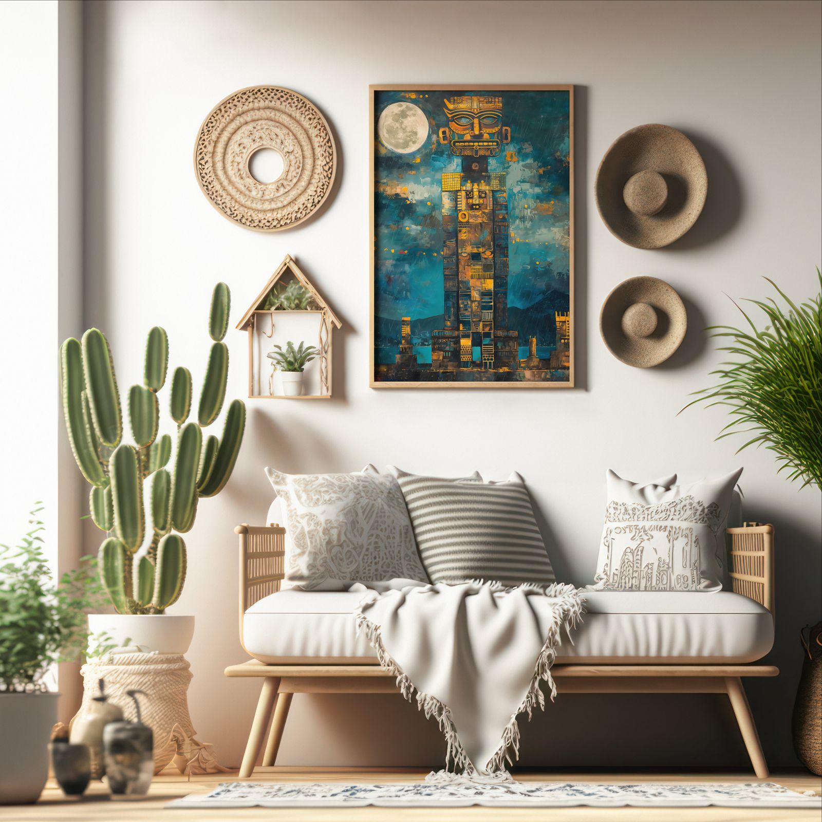 Moon Totem shown in a room — boho mockup