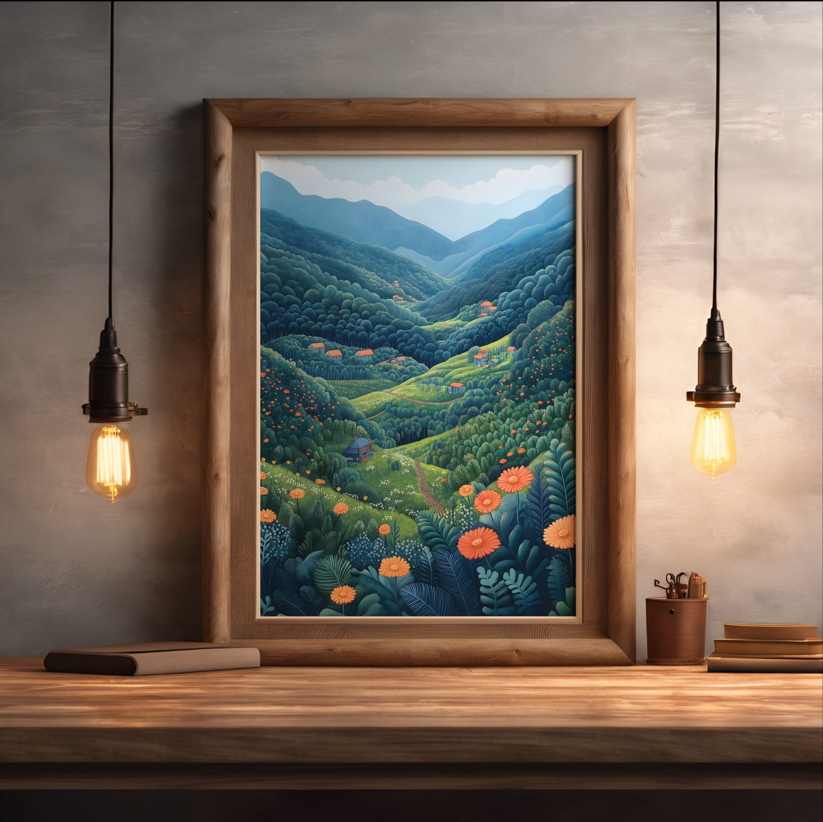 Moss Countryside shown in a room — desk mockup
