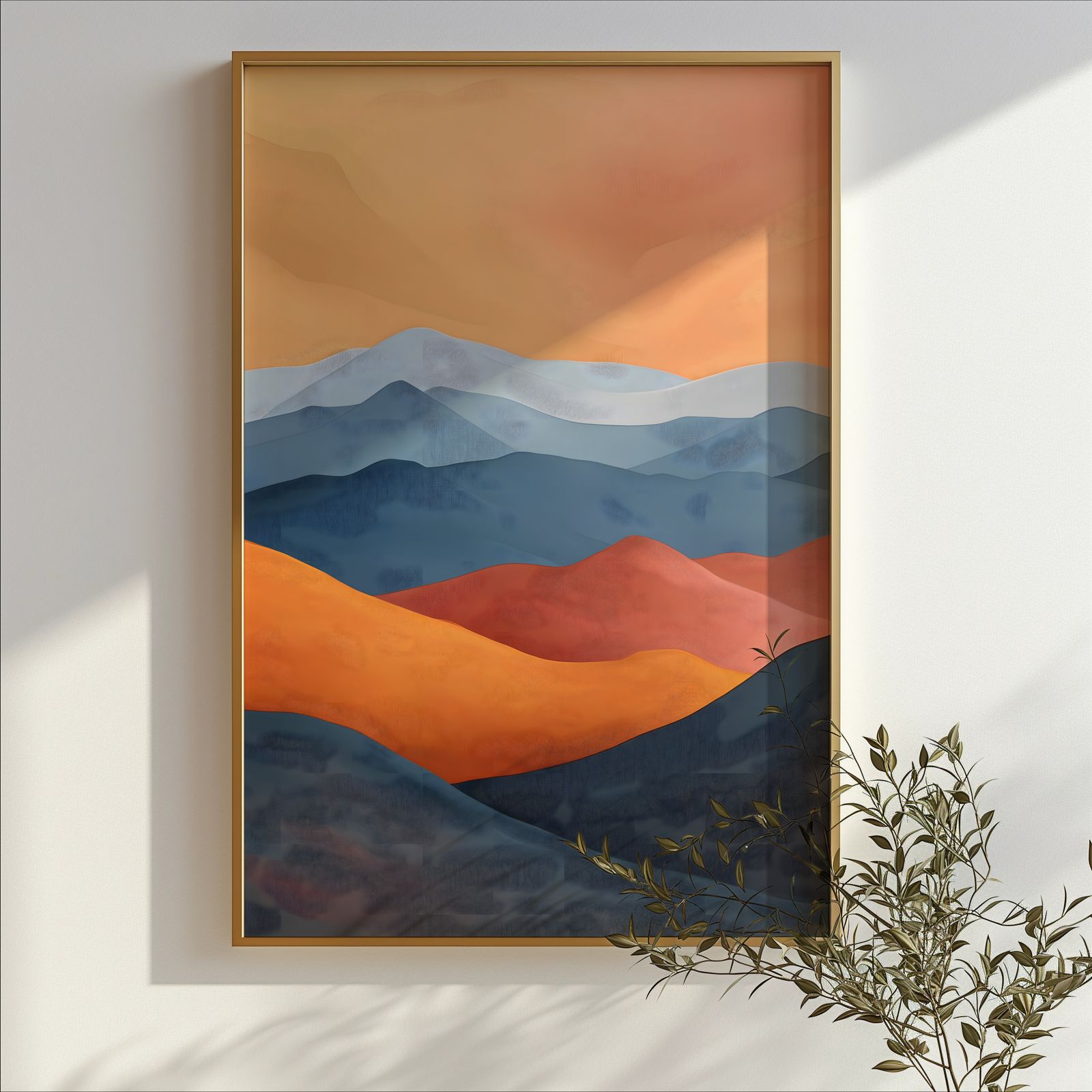 Mountains at Dawn shown in a room — branch mockup