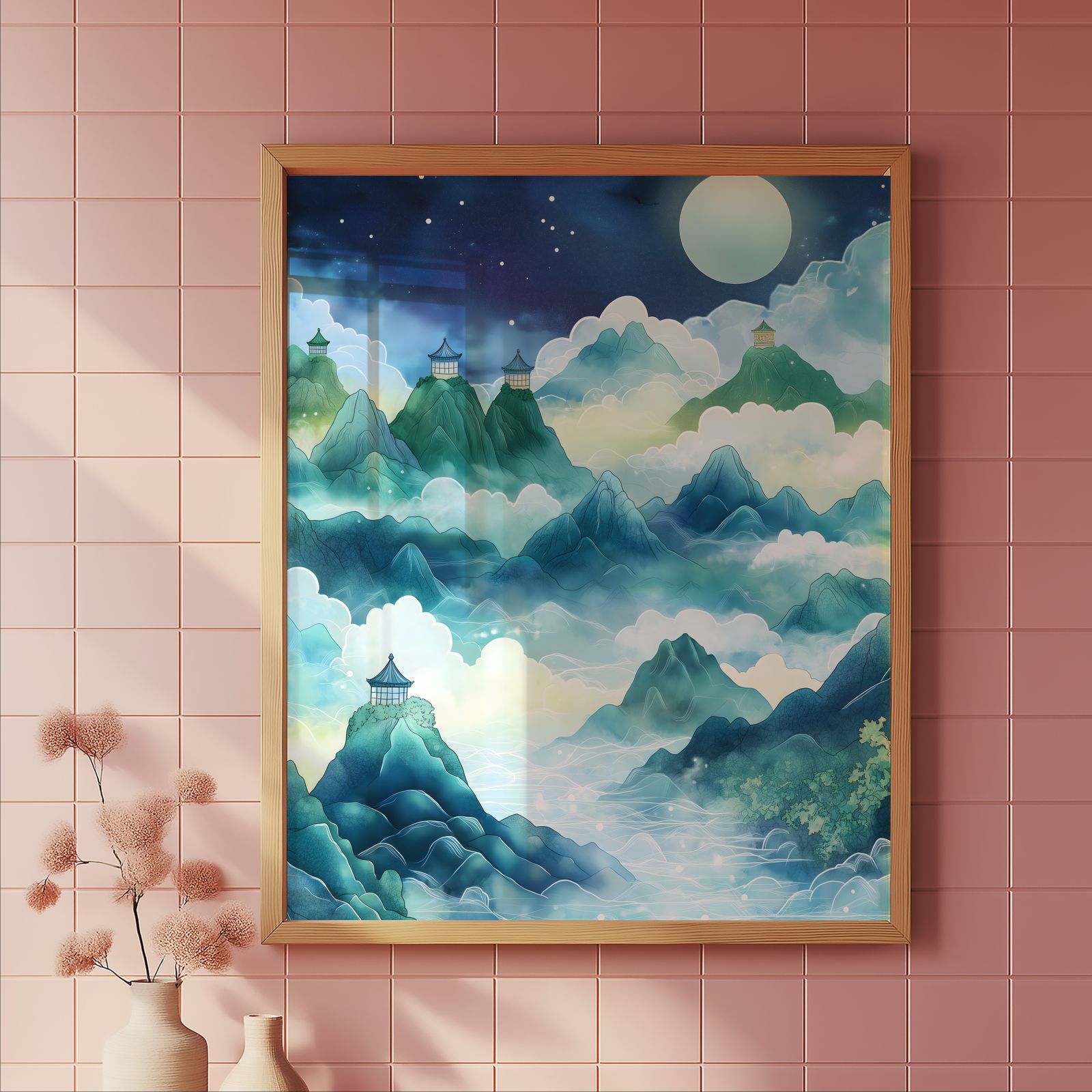 Mystical Mountain Seas shown in a room — tile mockup
