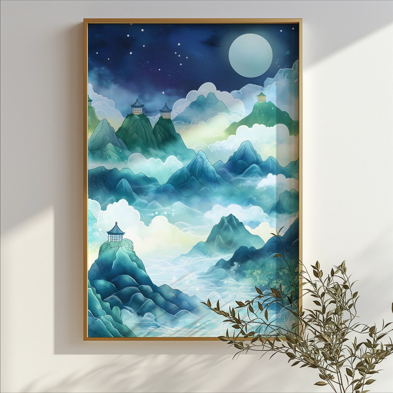 Mystical Mountain Seas shown in a room — branch mockup
