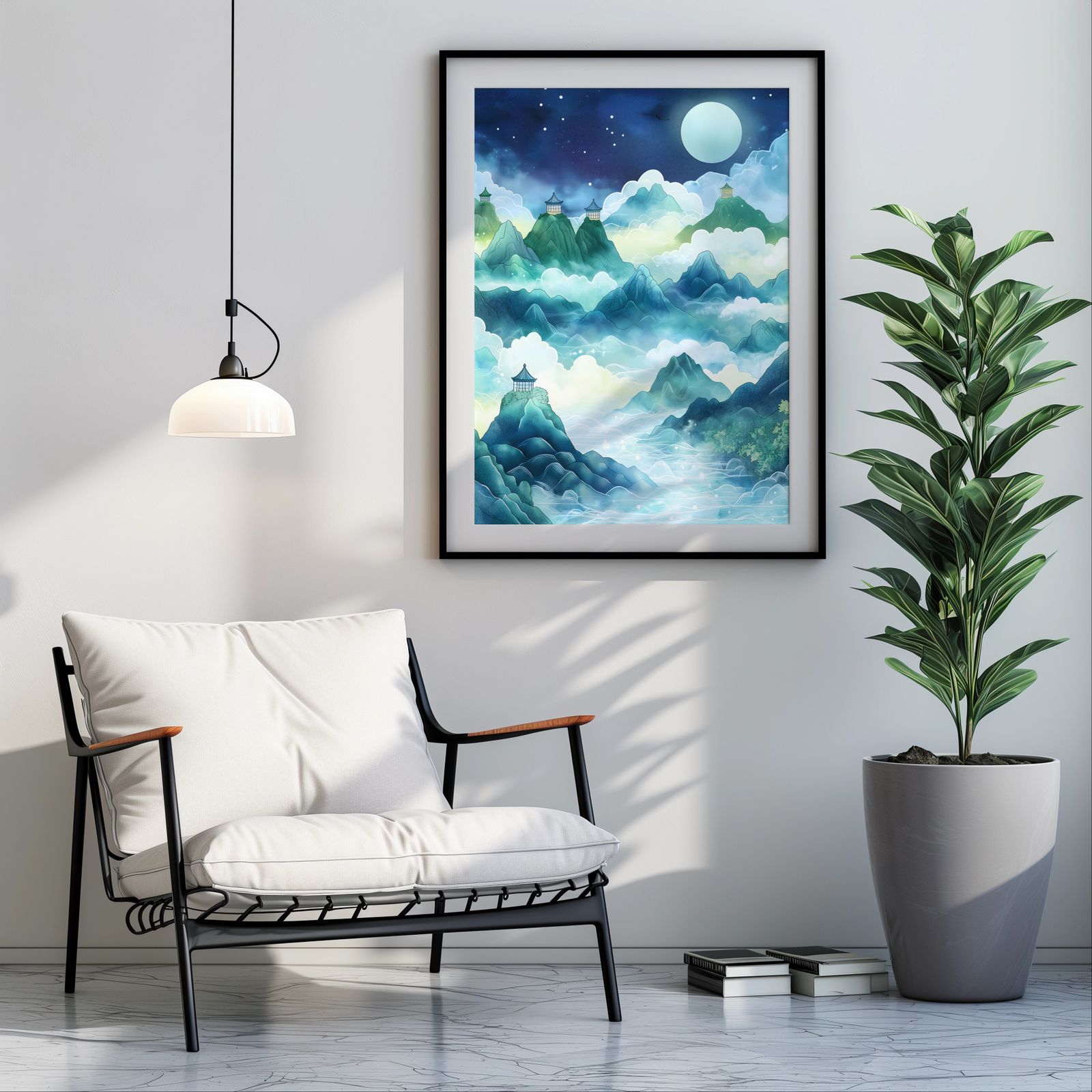Mystical Mountain Seas shown in a room — room mockup