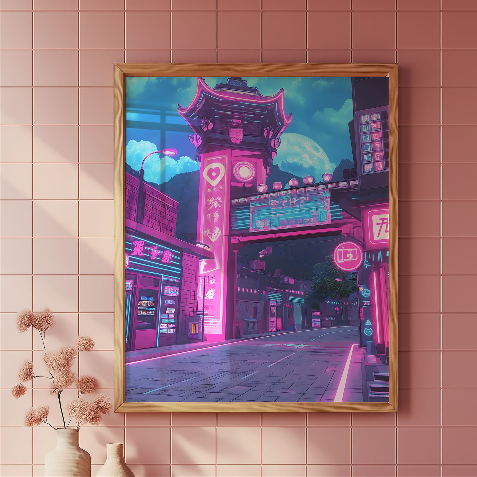 Neon District shown in a room — tile mockup