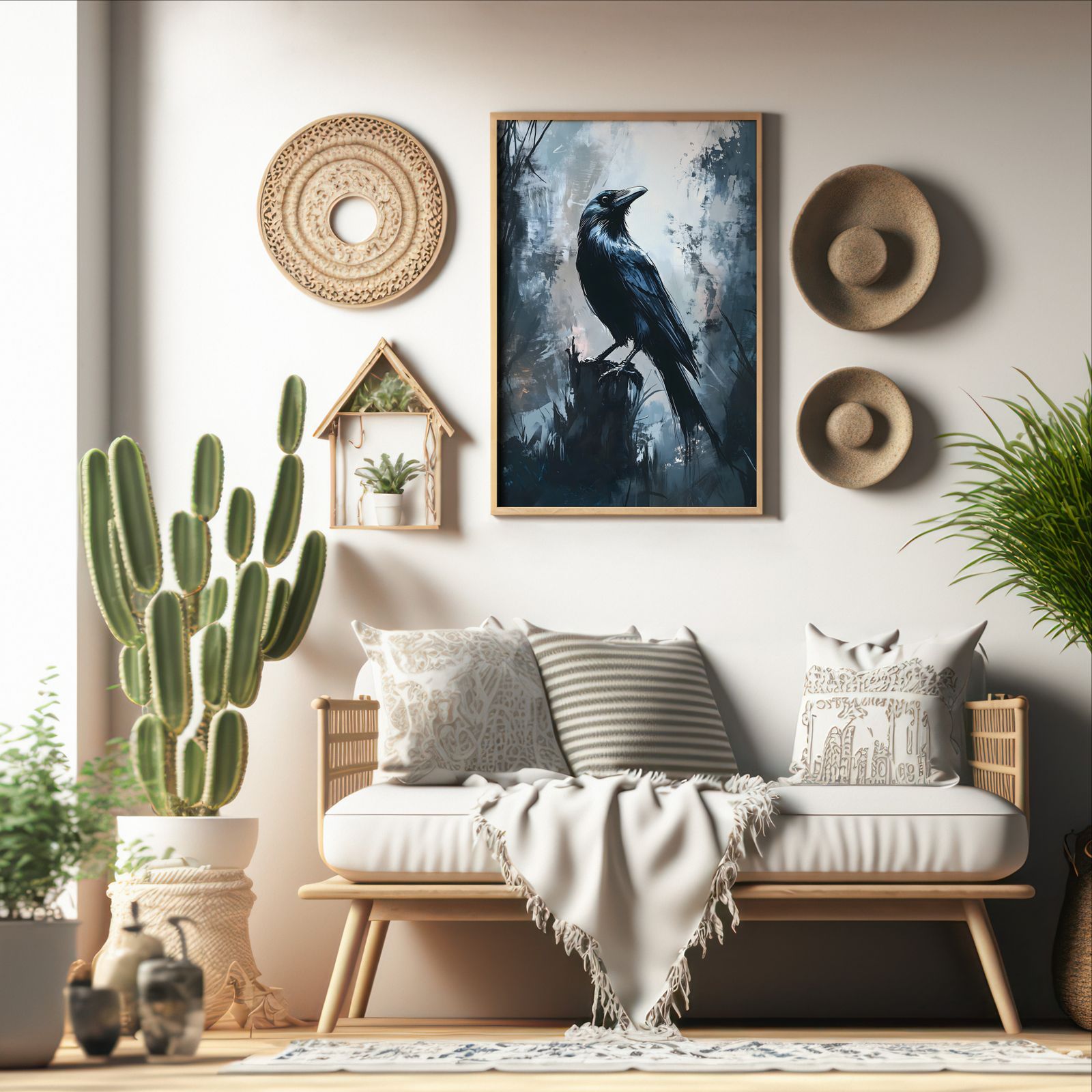 Nevermore shown in a room — boho mockup