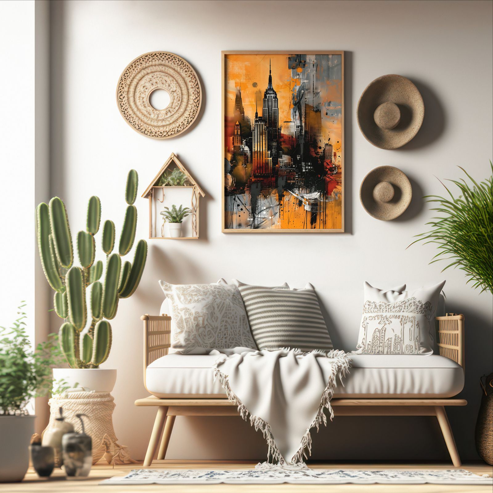 New York shown in a room — boho mockup