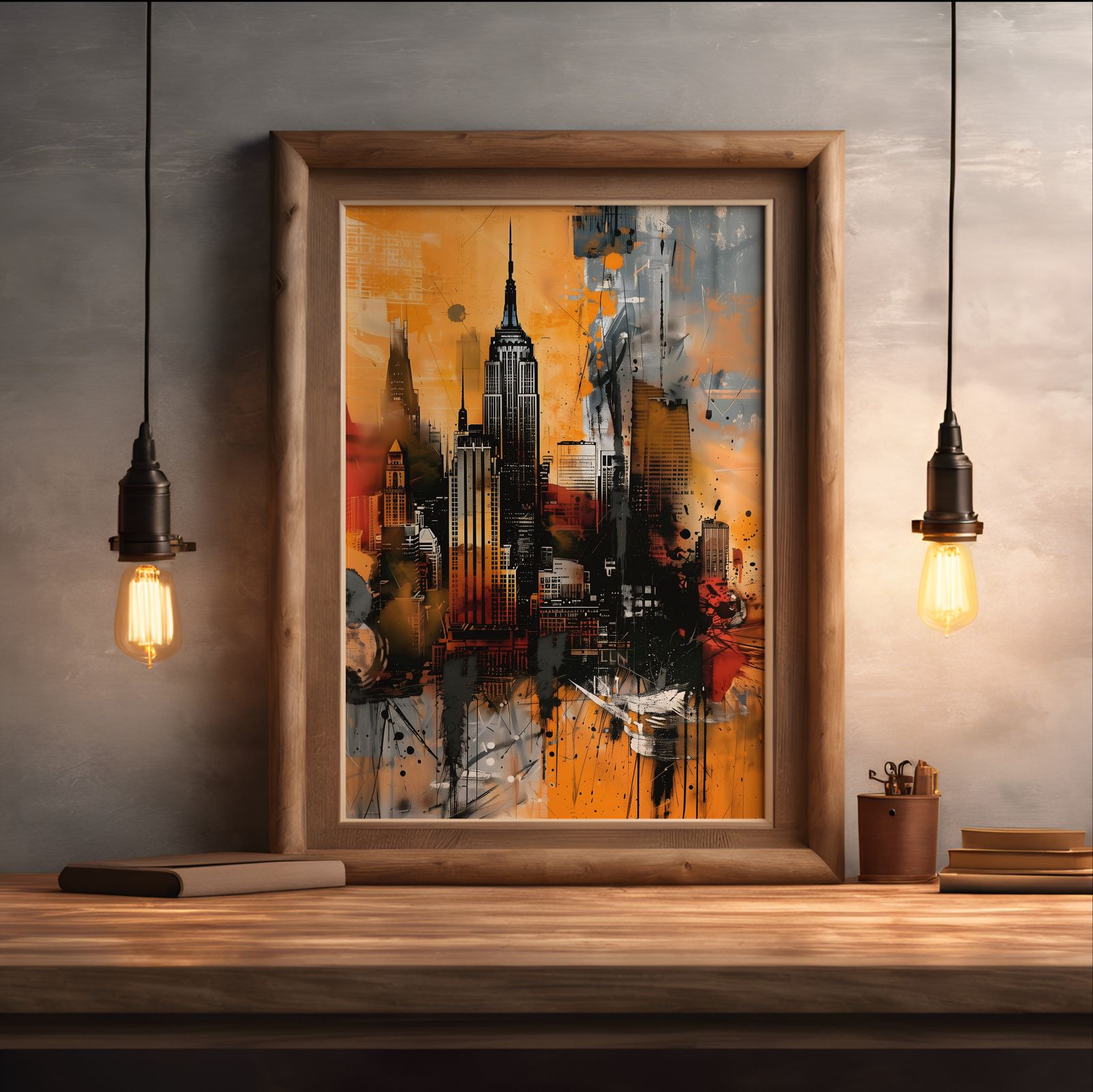 New York shown in a room — desk mockup