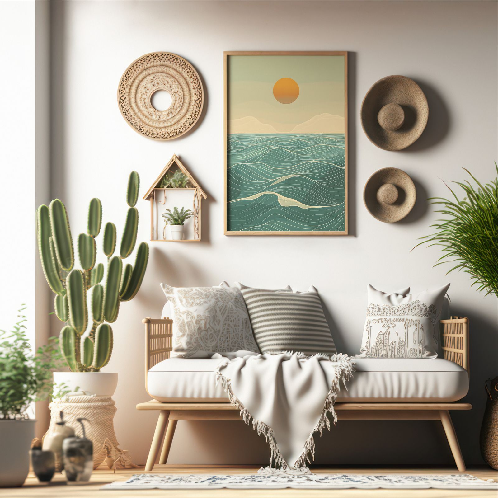 Ocean at Midday shown in a room — boho mockup