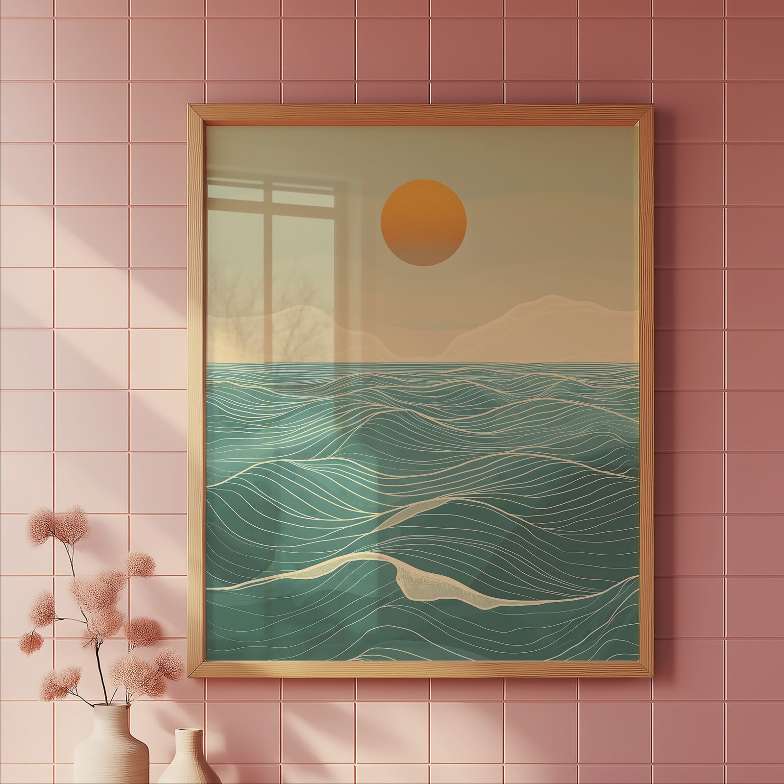 Ocean at Midday shown in a room — tile mockup