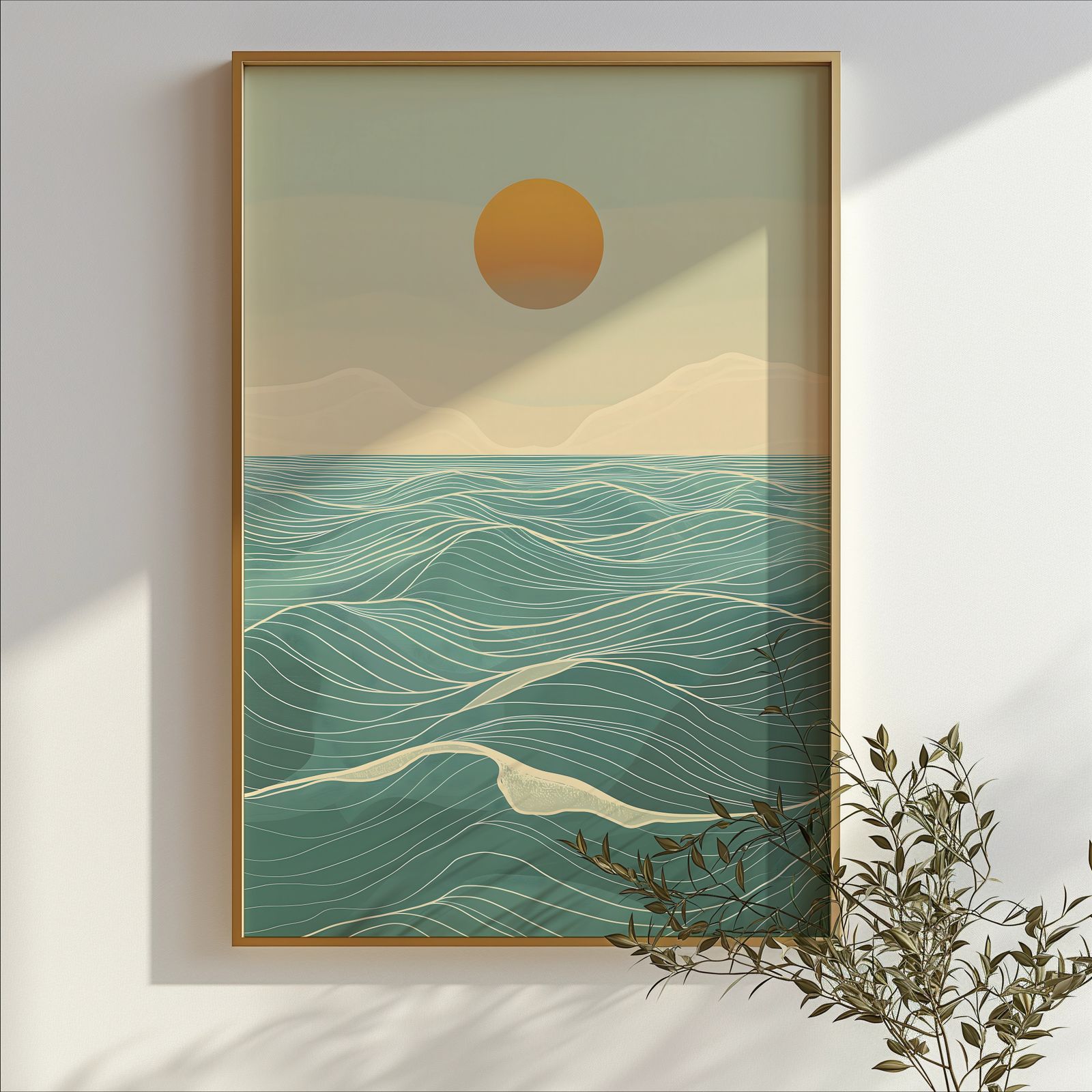 Ocean at Midday shown in a room — branch mockup