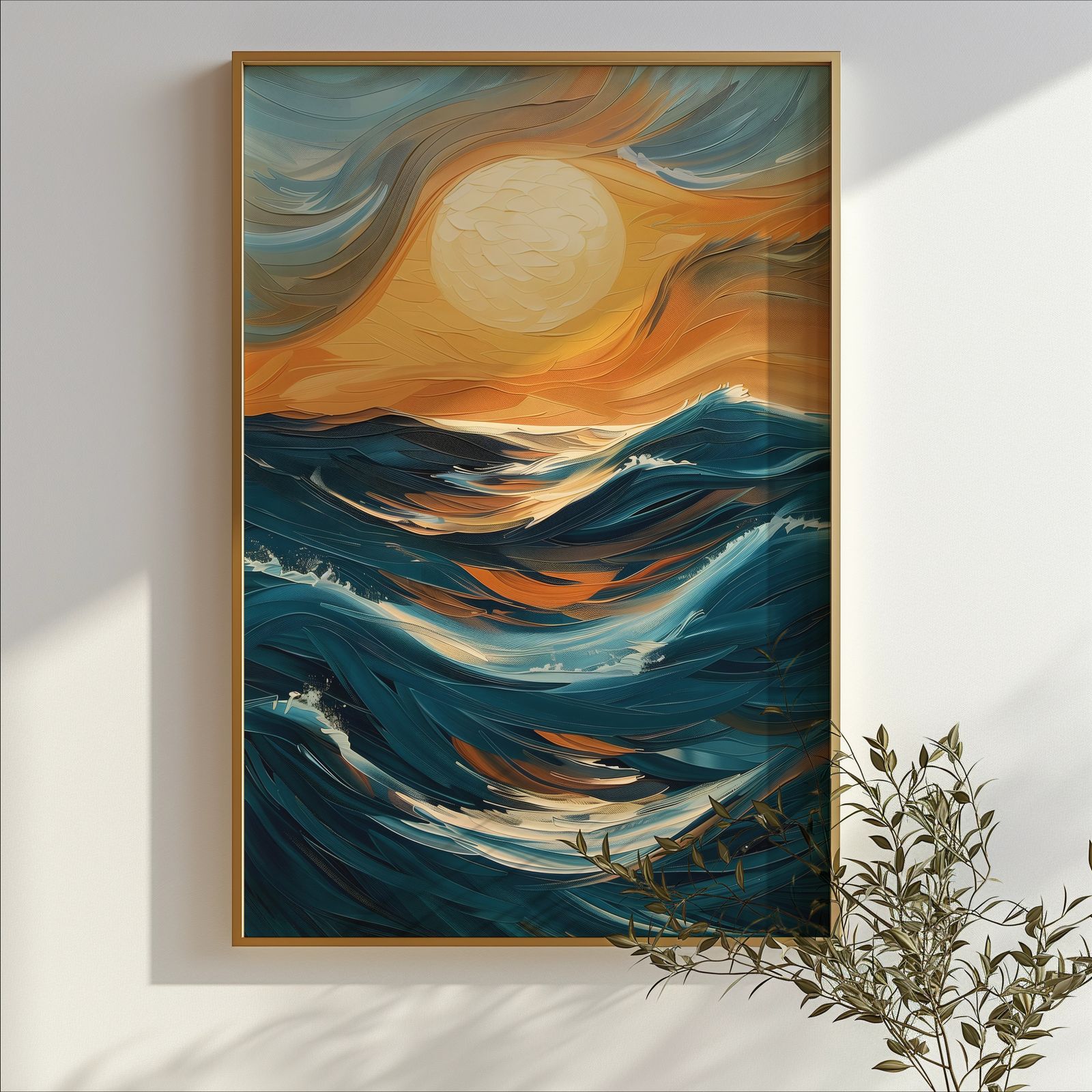 Ocean Sunset shown in a room — branch mockup