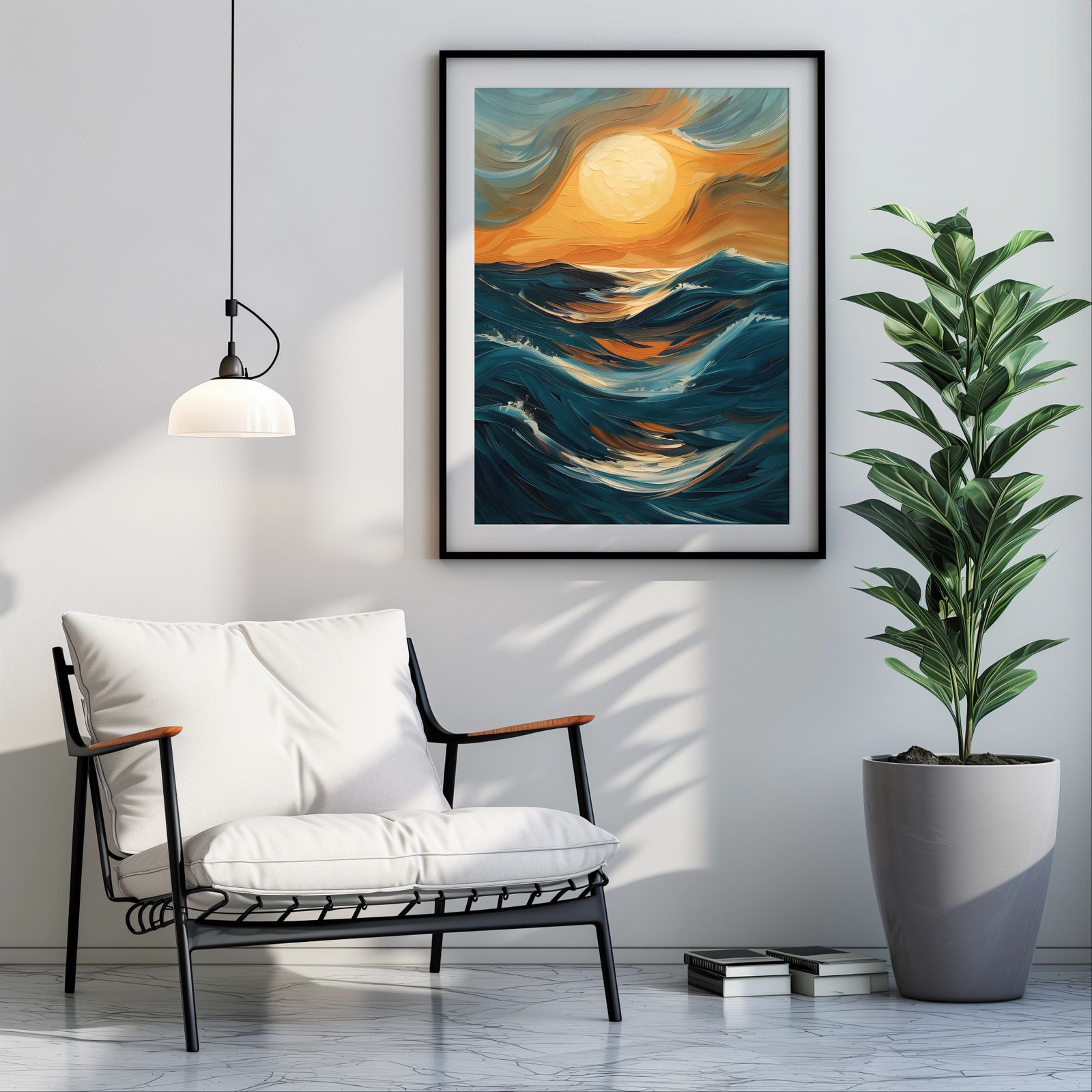 Ocean Sunset shown in a room — room mockup