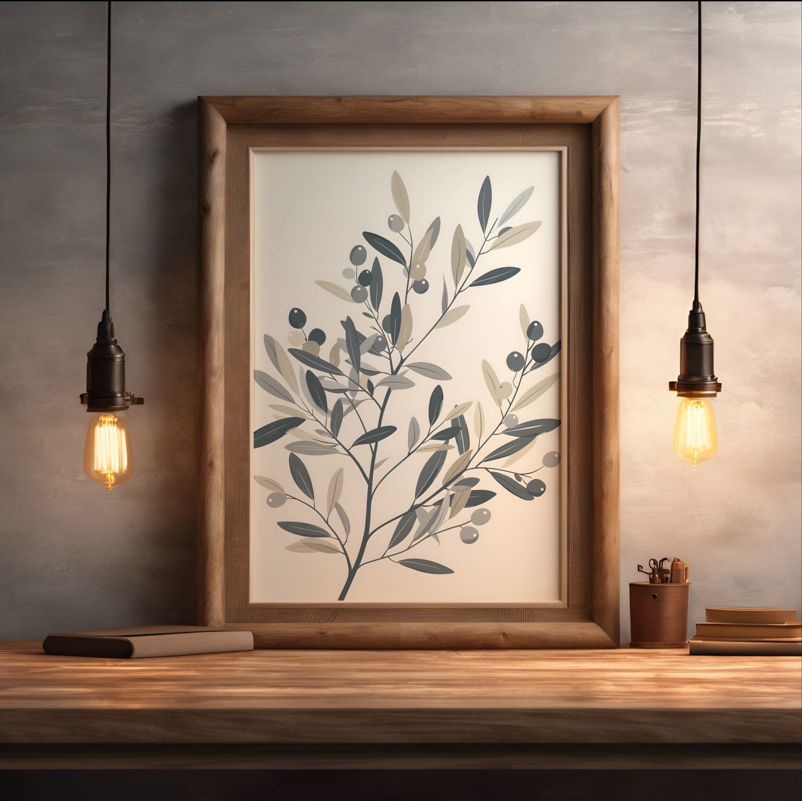 Olive Branch shown in a room — desk mockup