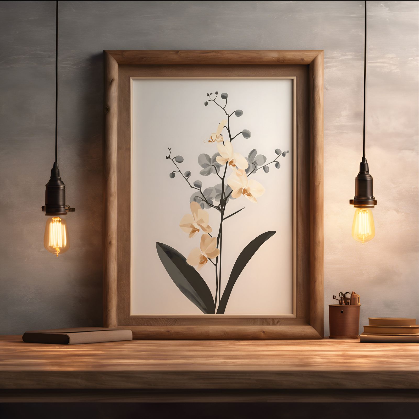 Orchid shown in a room — desk mockup