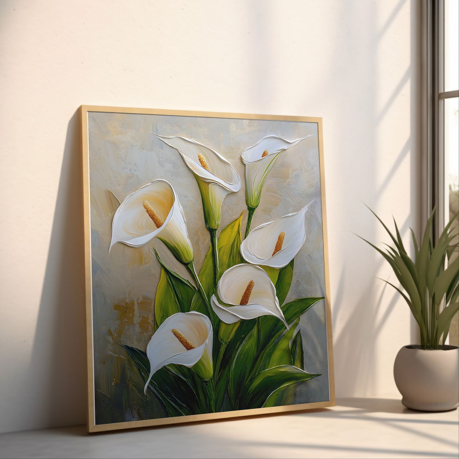 Palette Knife Calla Lilies shown in a room — angled mockup