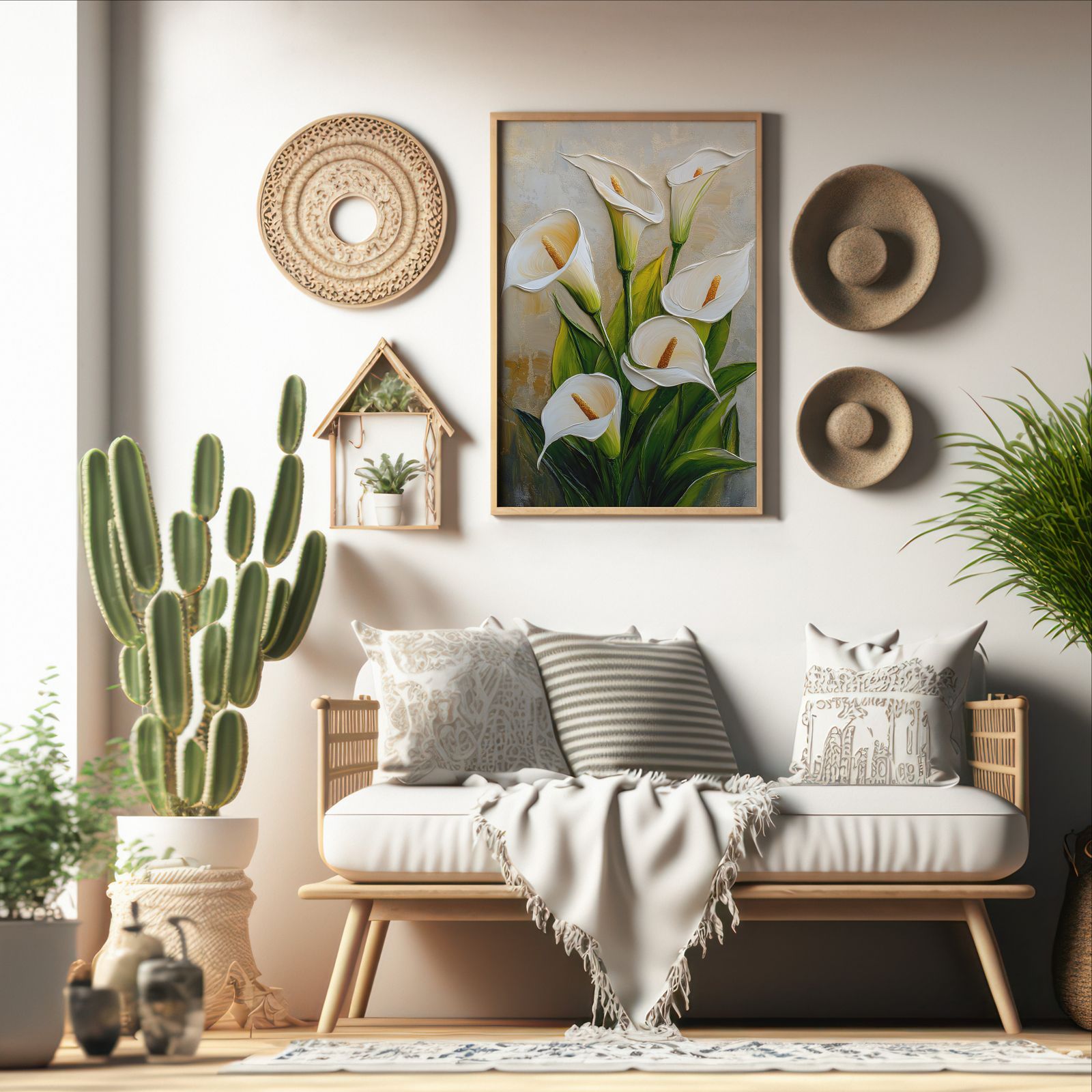 Palette Knife Calla Lilies shown in a room — boho mockup