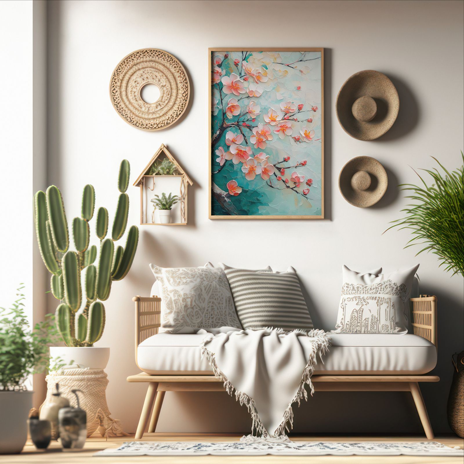 Palette Knife Cherry Blossoms shown in a room — boho mockup