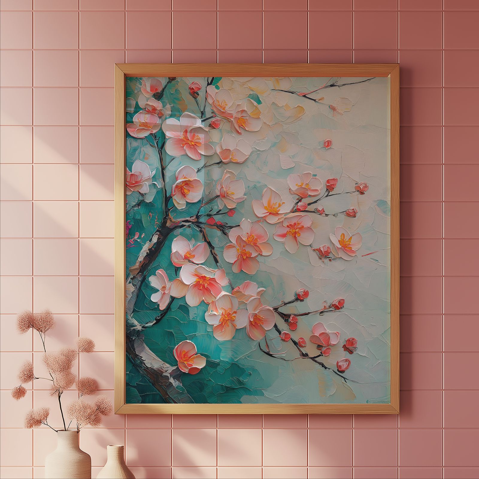 Palette Knife Cherry Blossoms shown in a room — tile mockup