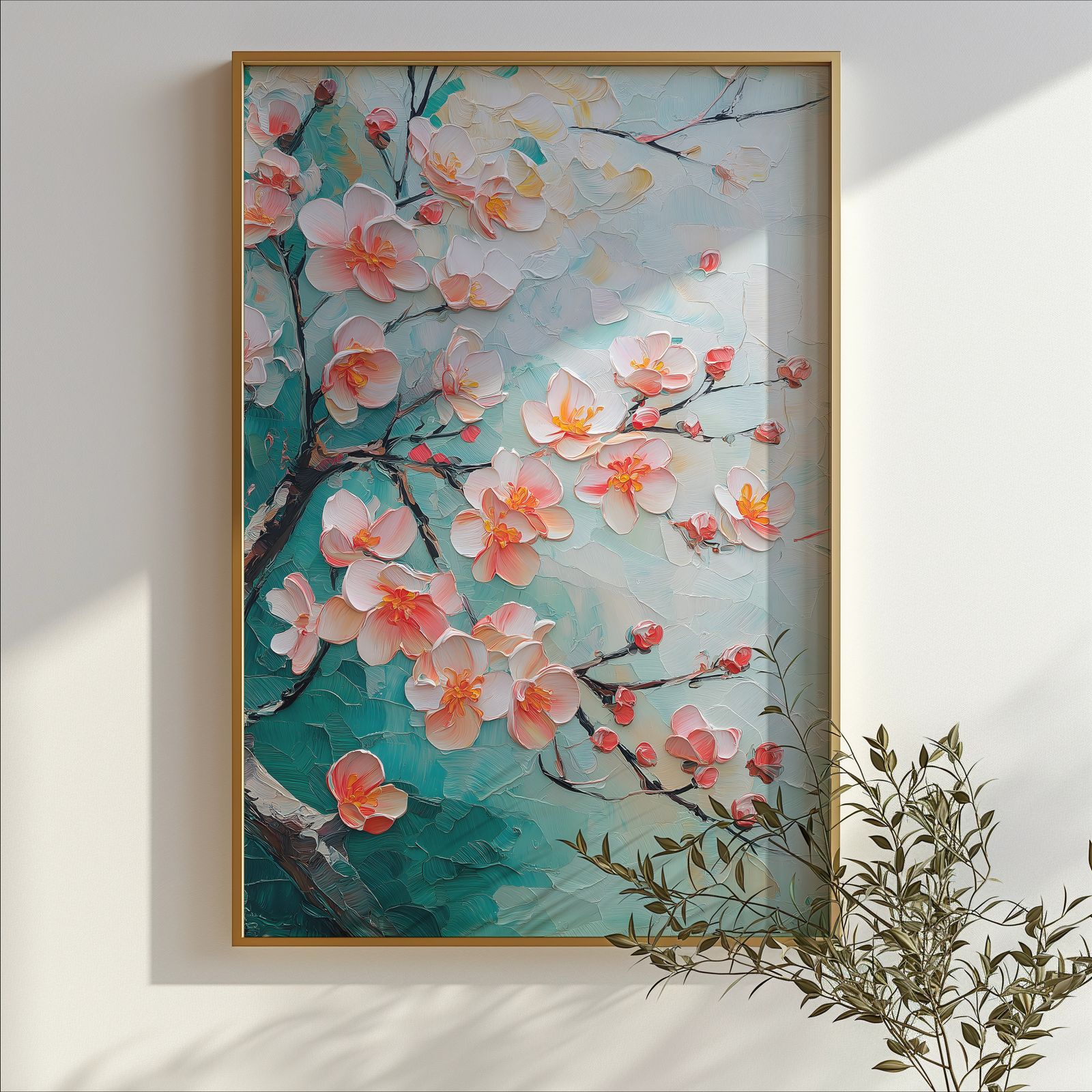 Palette Knife Cherry Blossoms shown in a room — branch mockup