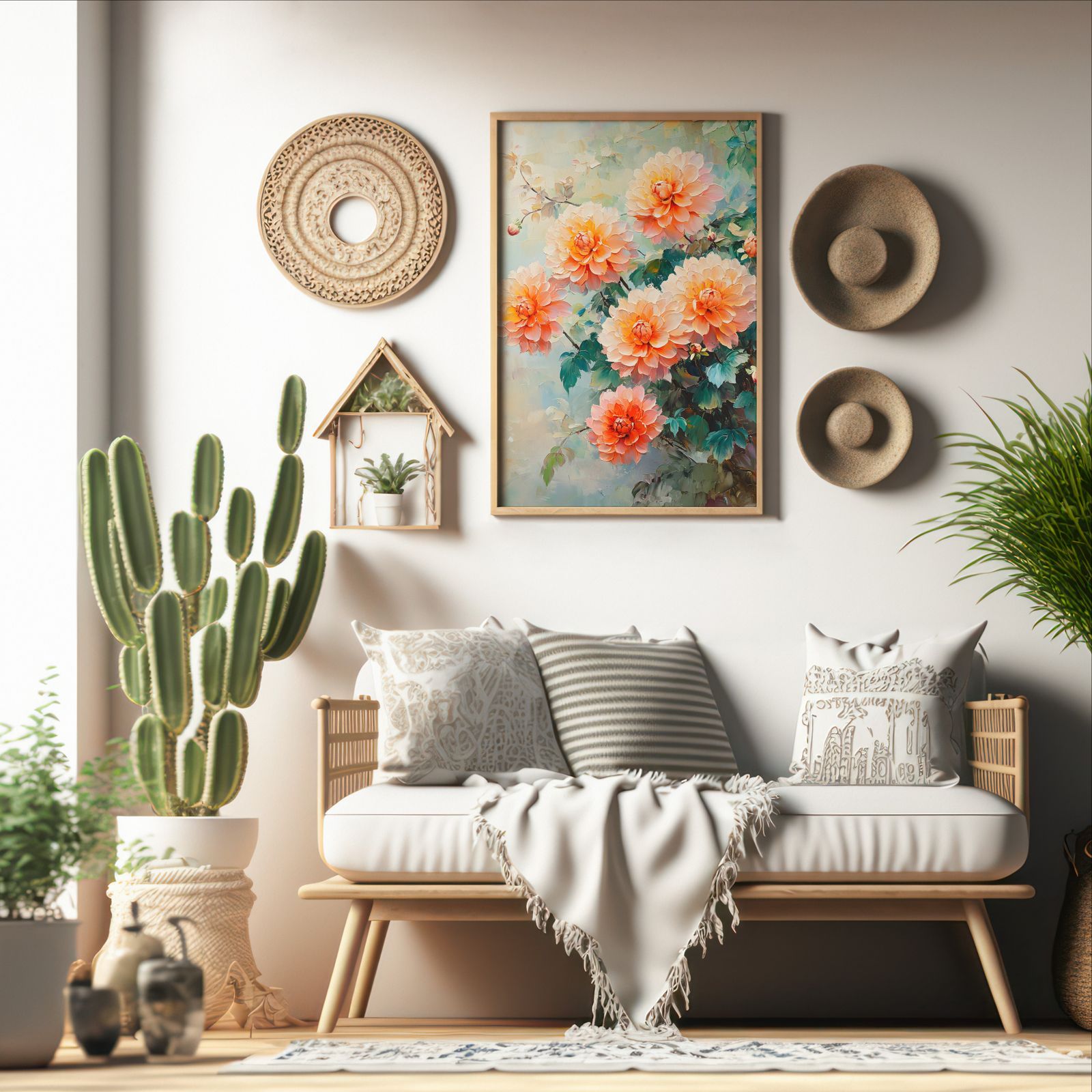 Palette Knife Dahlias shown in a room — boho mockup