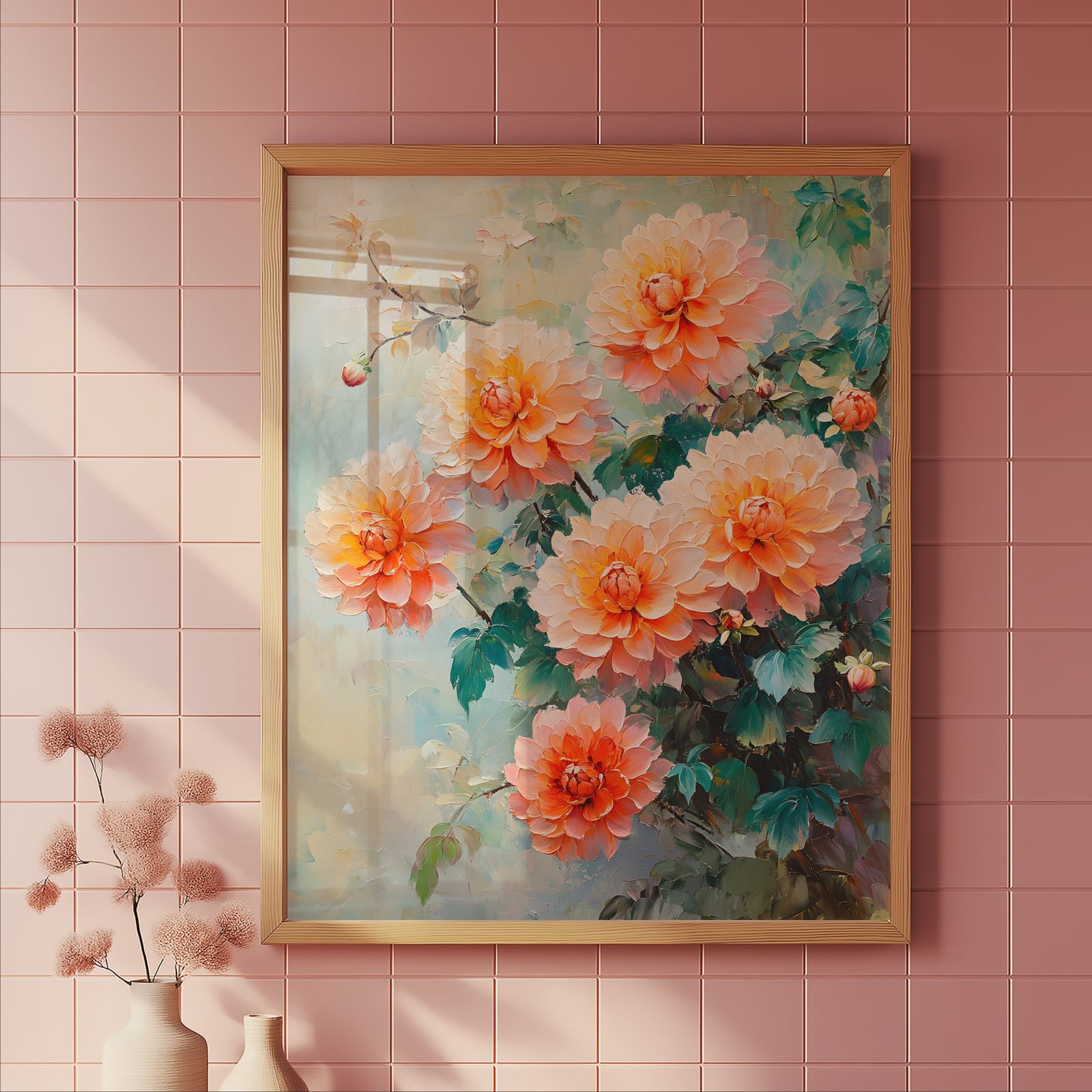 Palette Knife Dahlias shown in a room — tile mockup