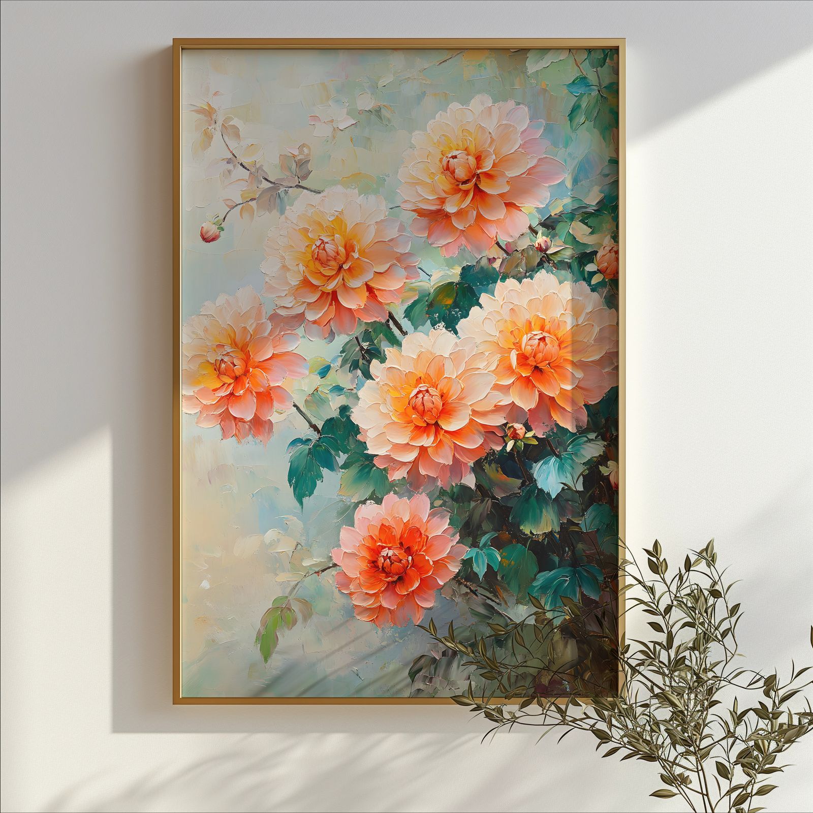 Palette Knife Dahlias shown in a room — branch mockup
