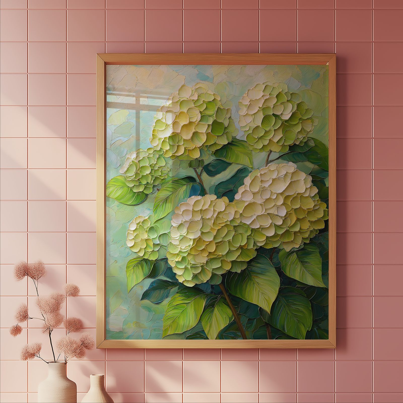 Palette Knife Hydrangea shown in a room — tile mockup