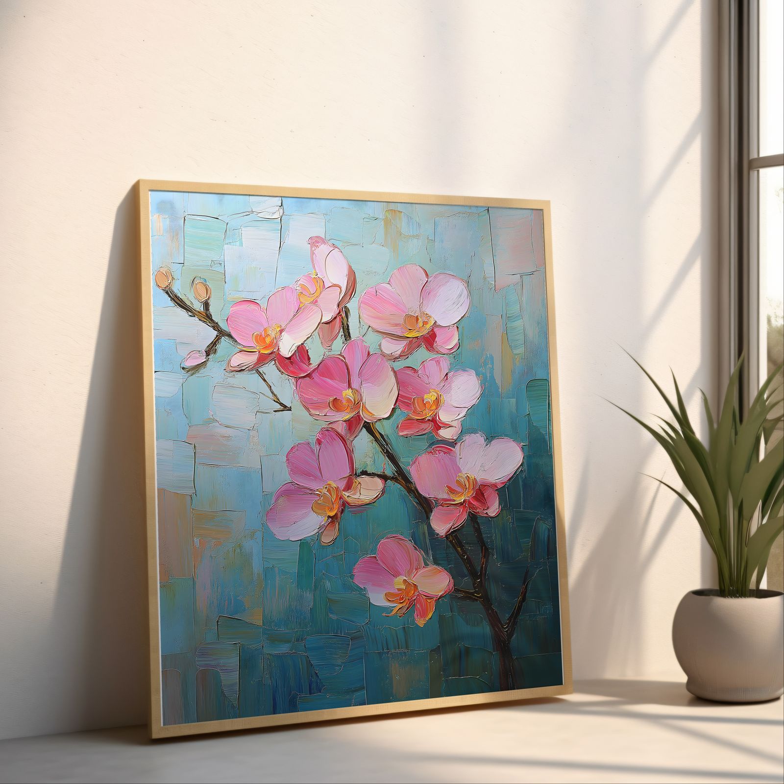 Palette Knife Orchids shown in a room — angled mockup
