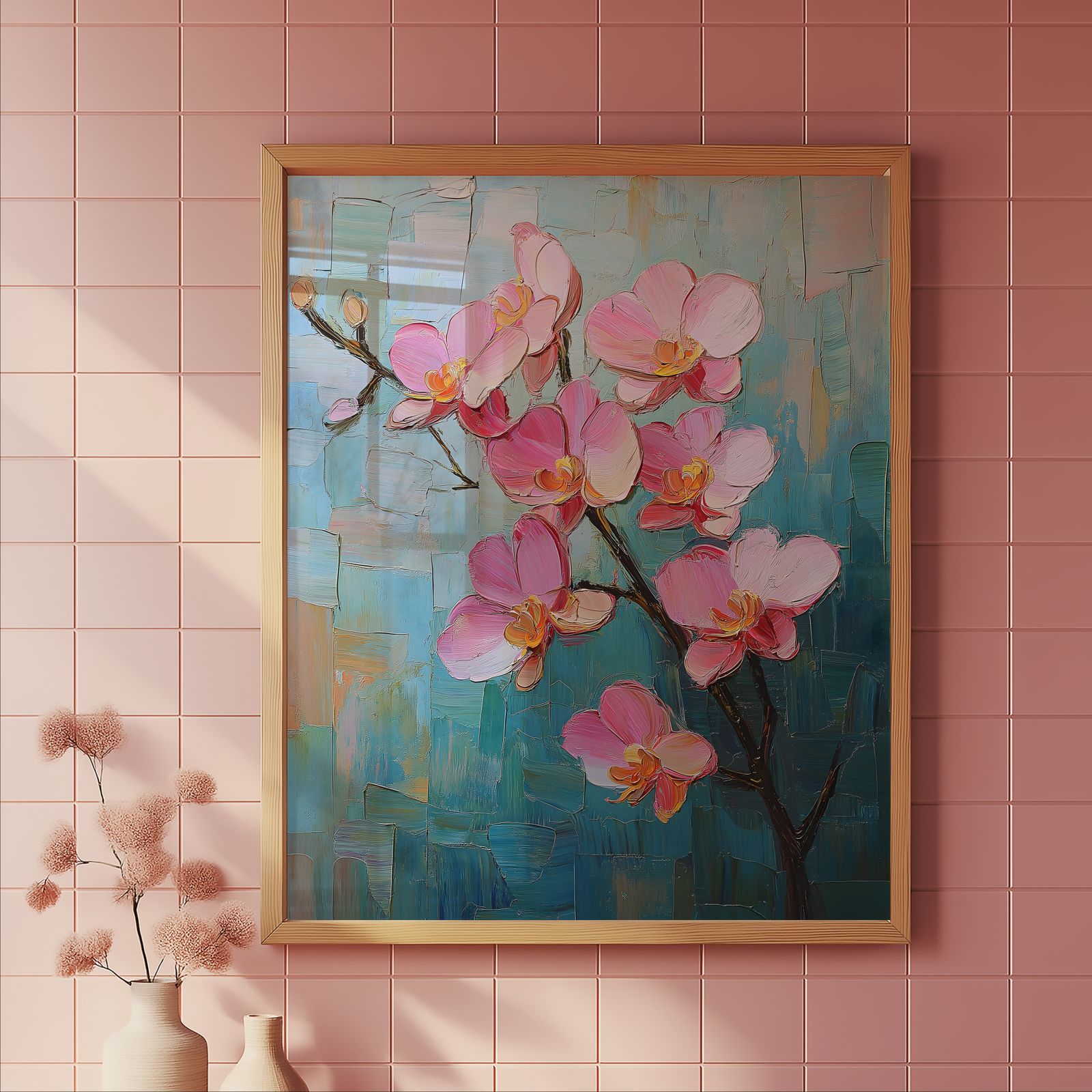 Palette Knife Orchids shown in a room — tile mockup