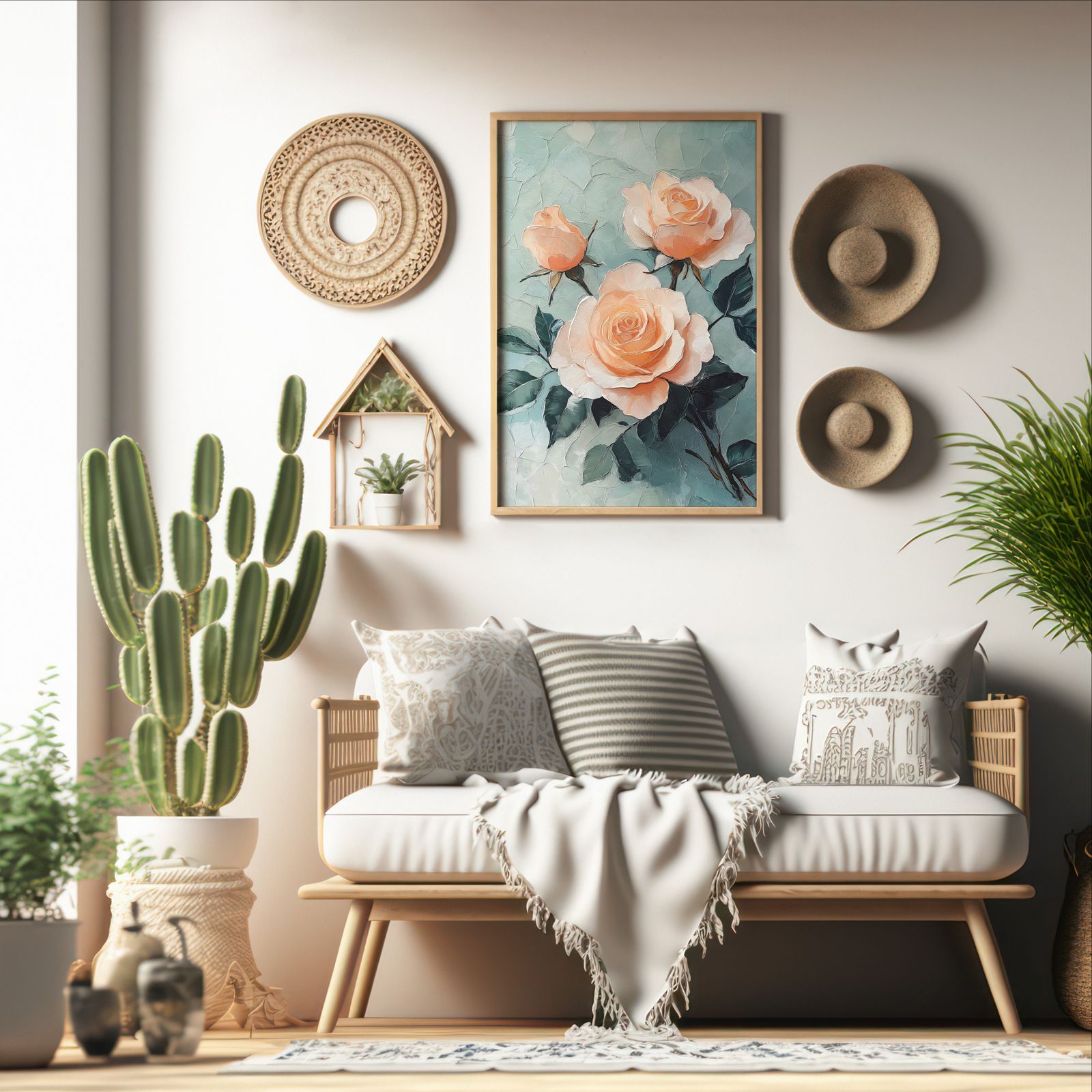 Palette Knife Roses shown in a room — boho mockup