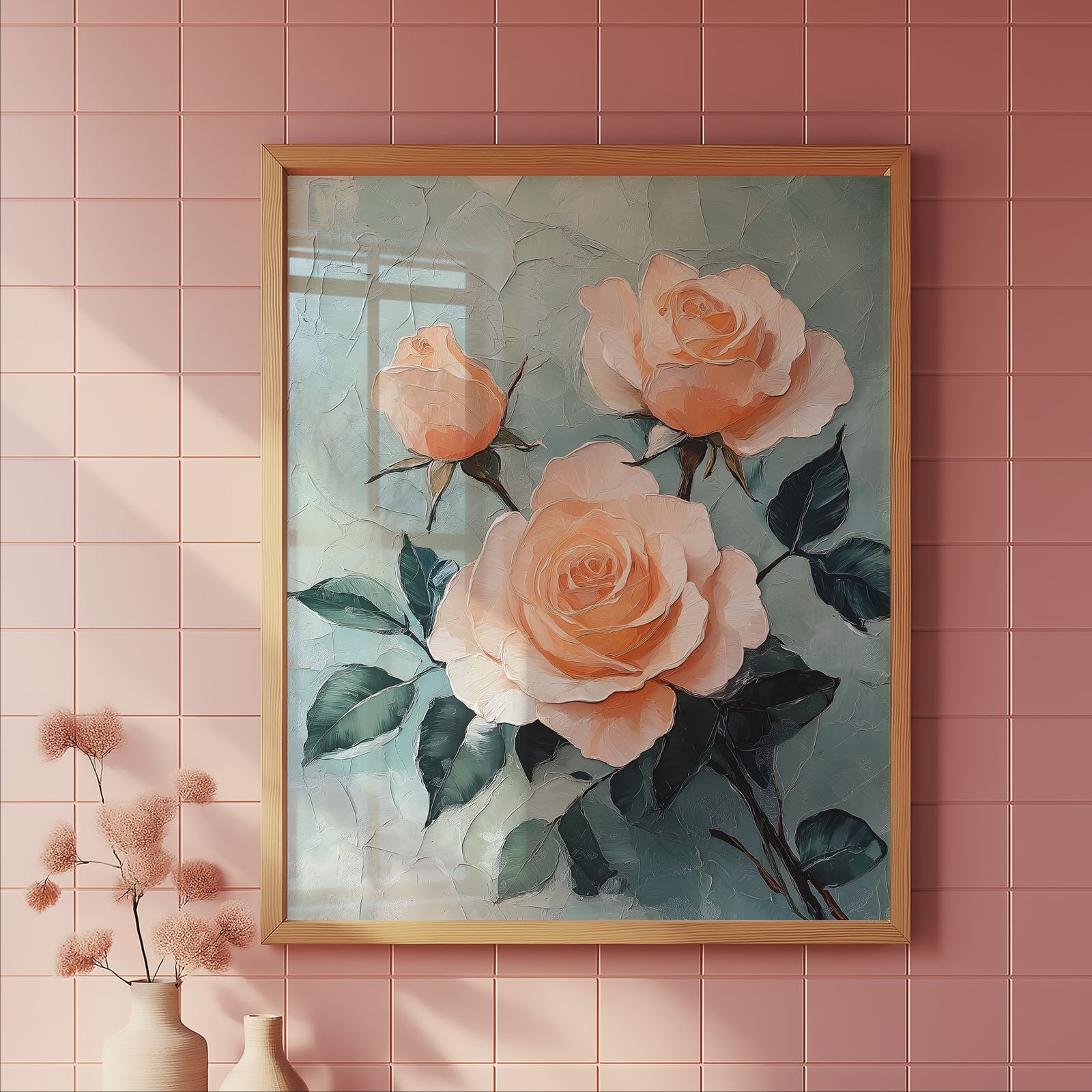 Palette Knife Roses shown in a room — tile mockup