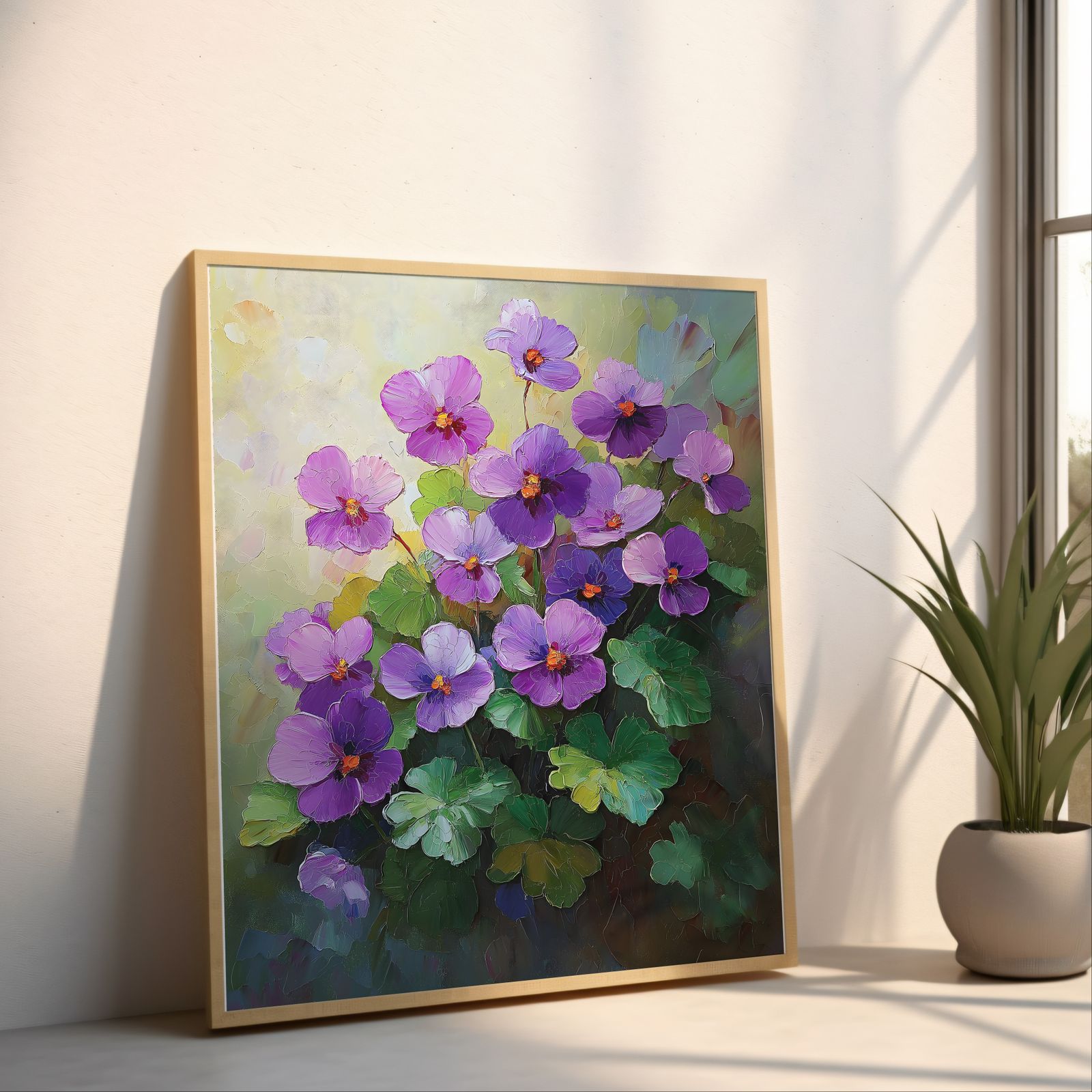 Palette Knife Violets shown in a room — angled mockup